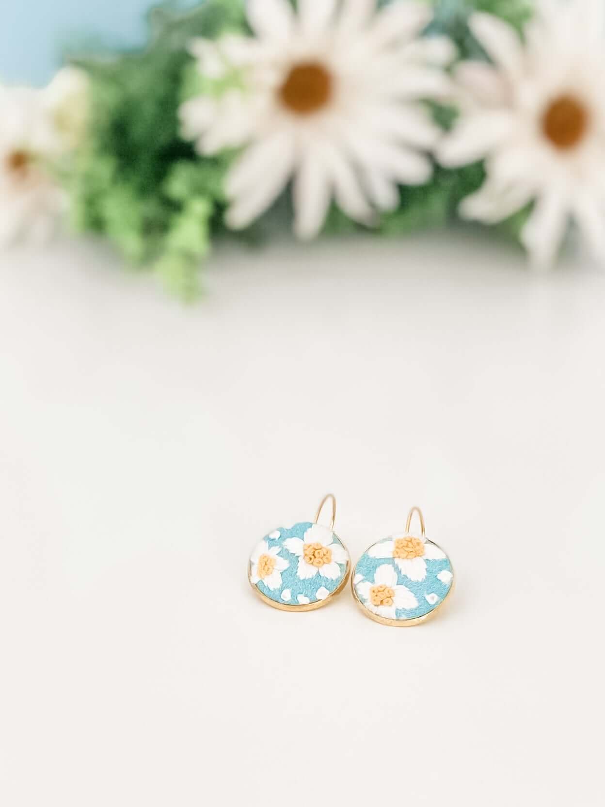 Modern Embroidered Earrings | Hand Embroidered Earrings | Wearable Art Earrings