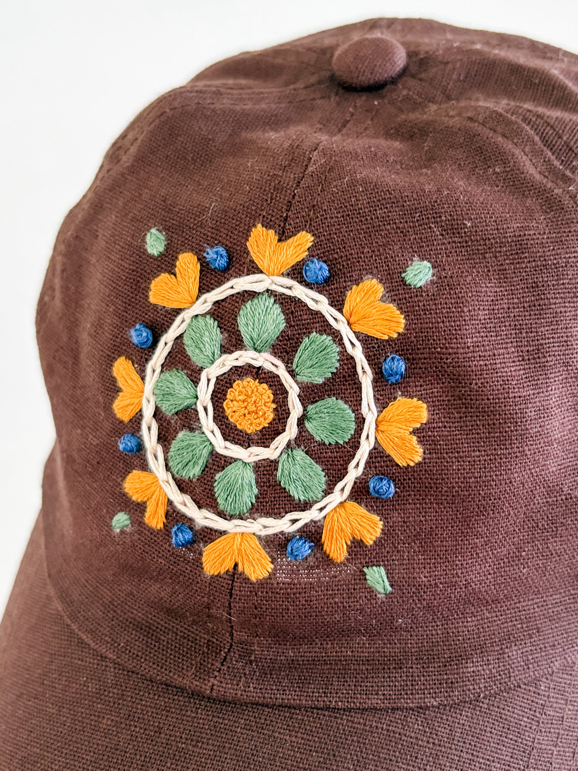 Mandala Bloom Hat (Chocolate Brown, Cotton-Linen Blend)