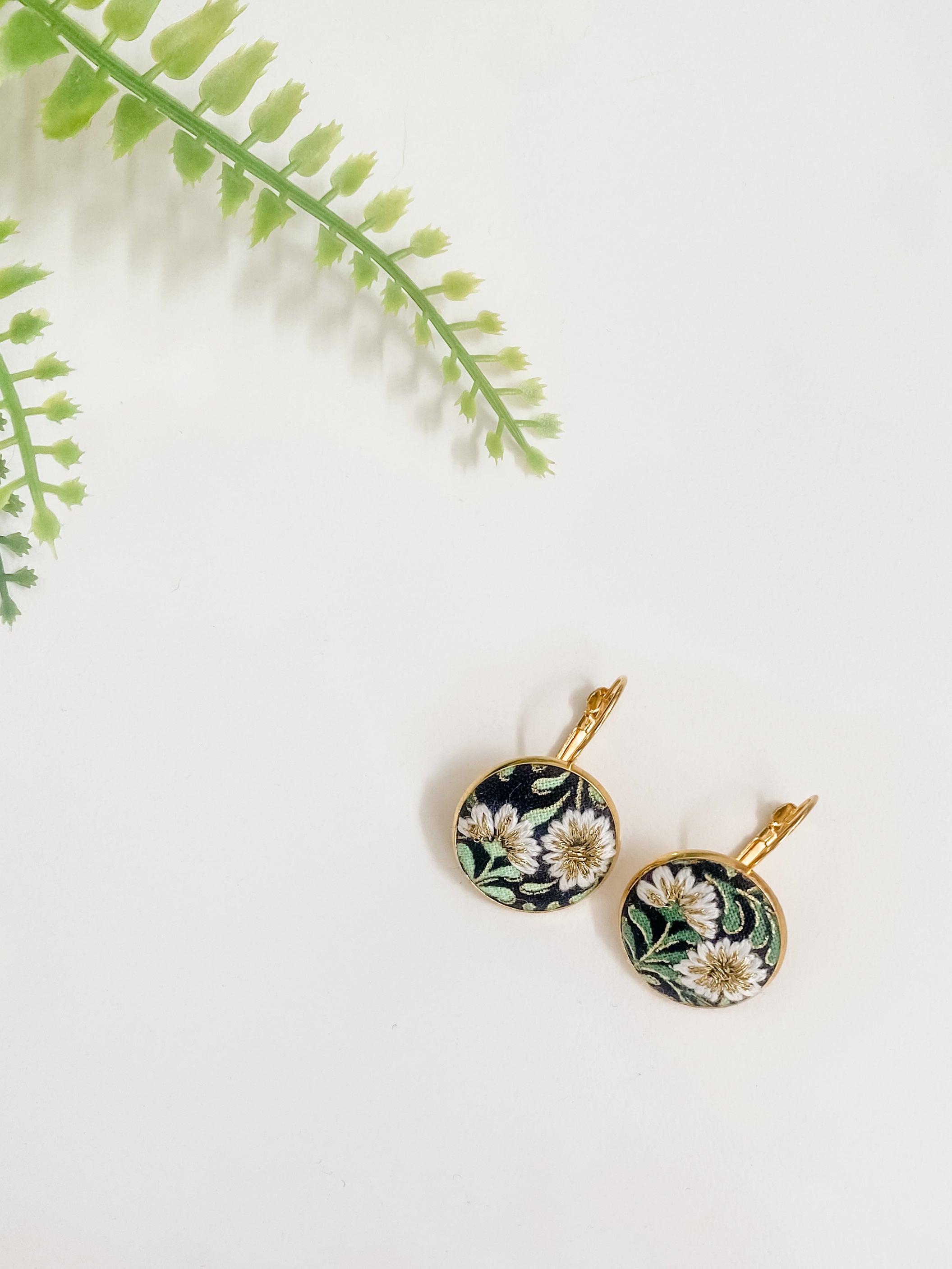Small round French hook earrings, hand-embroidered