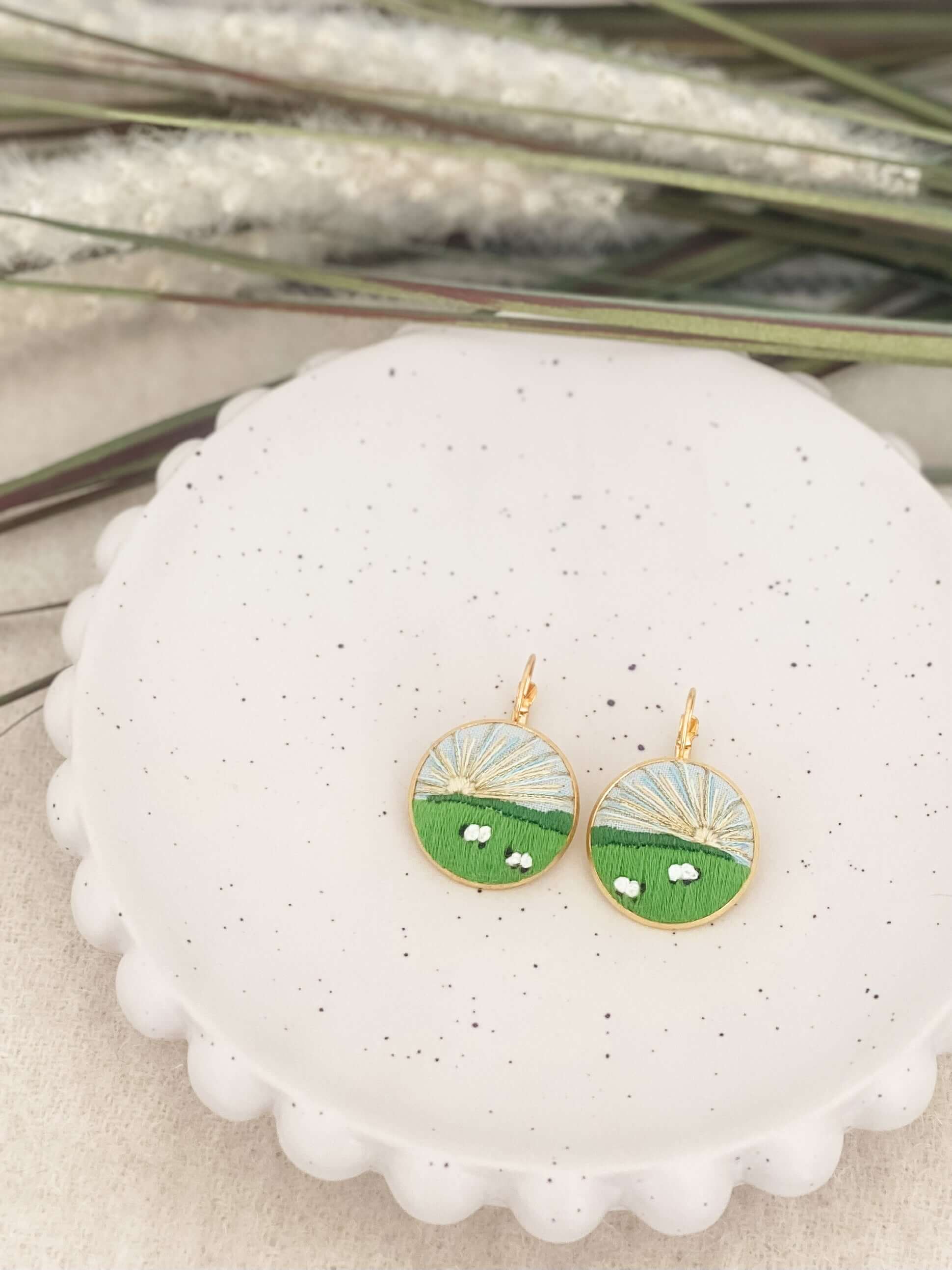 Embroidered Landscape Earrings | Modern Embroidered Earrings| Wearable Art Earrings - Crookwell