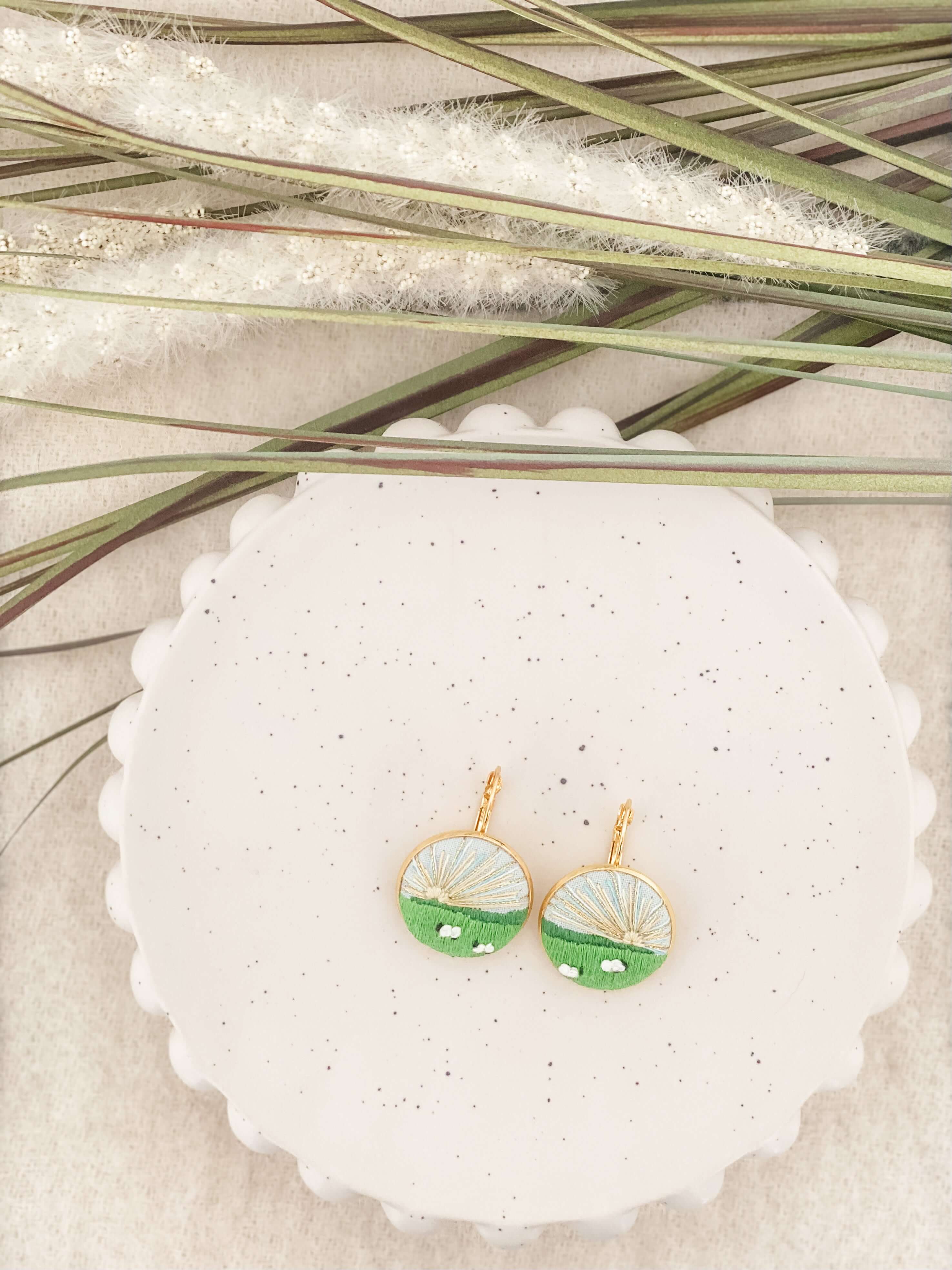Embroidered Landscape Earrings | Modern Embroidered Earrings| Wearable Art Earrings - Crookwell