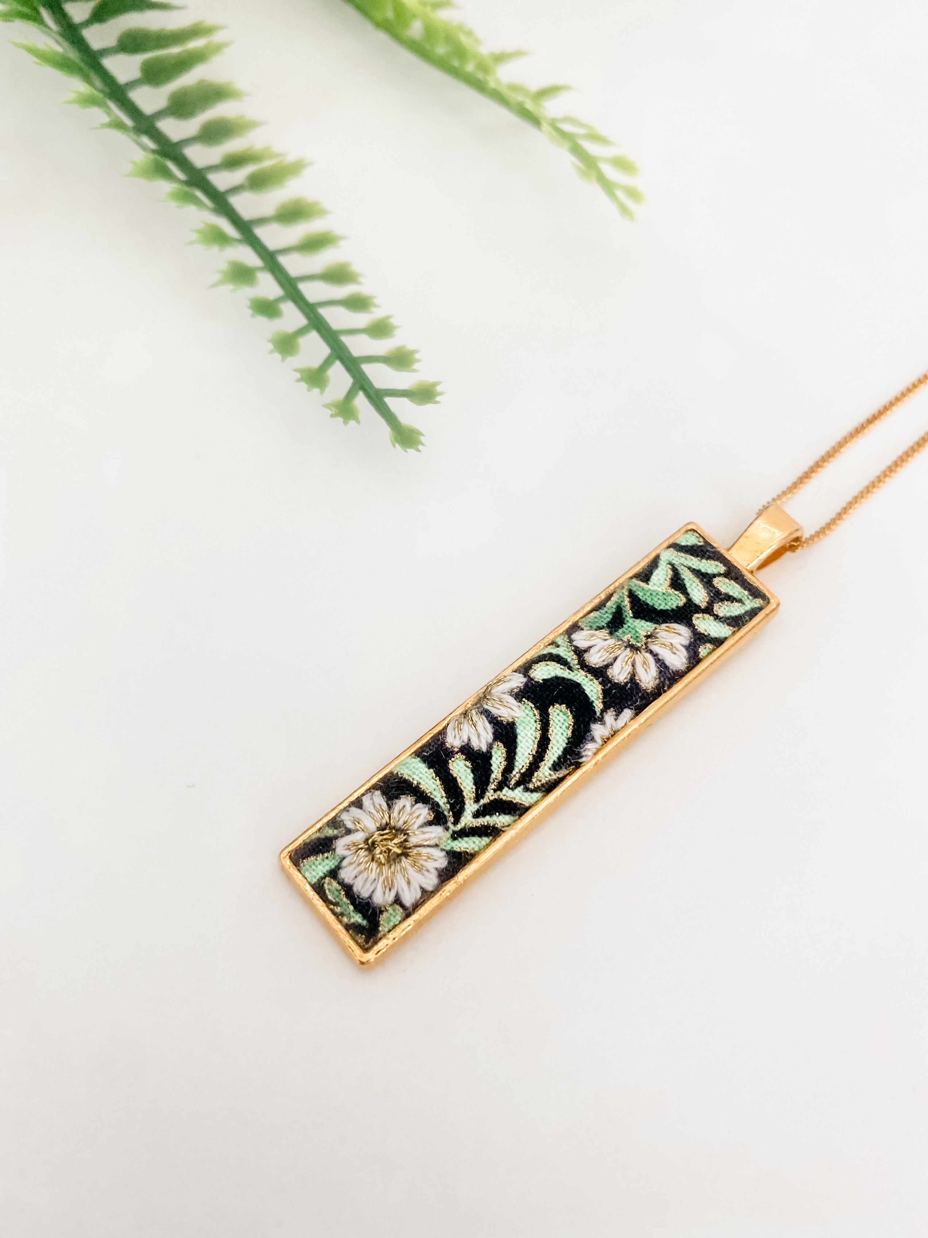 Statement pendant necklace, hand-embroidered