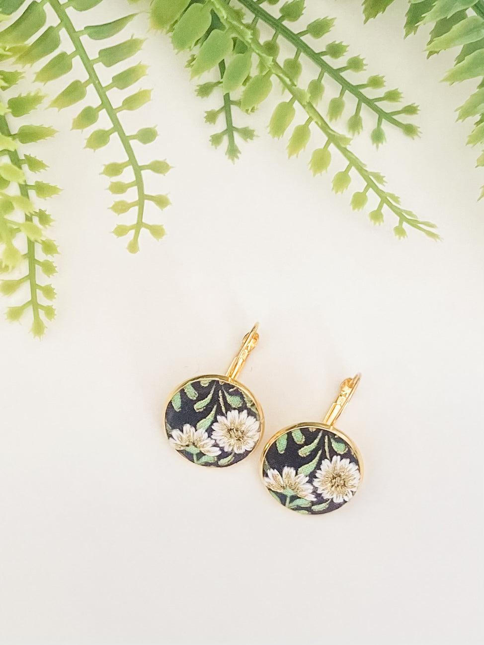 Small round French hook earrings, hand-embroidered