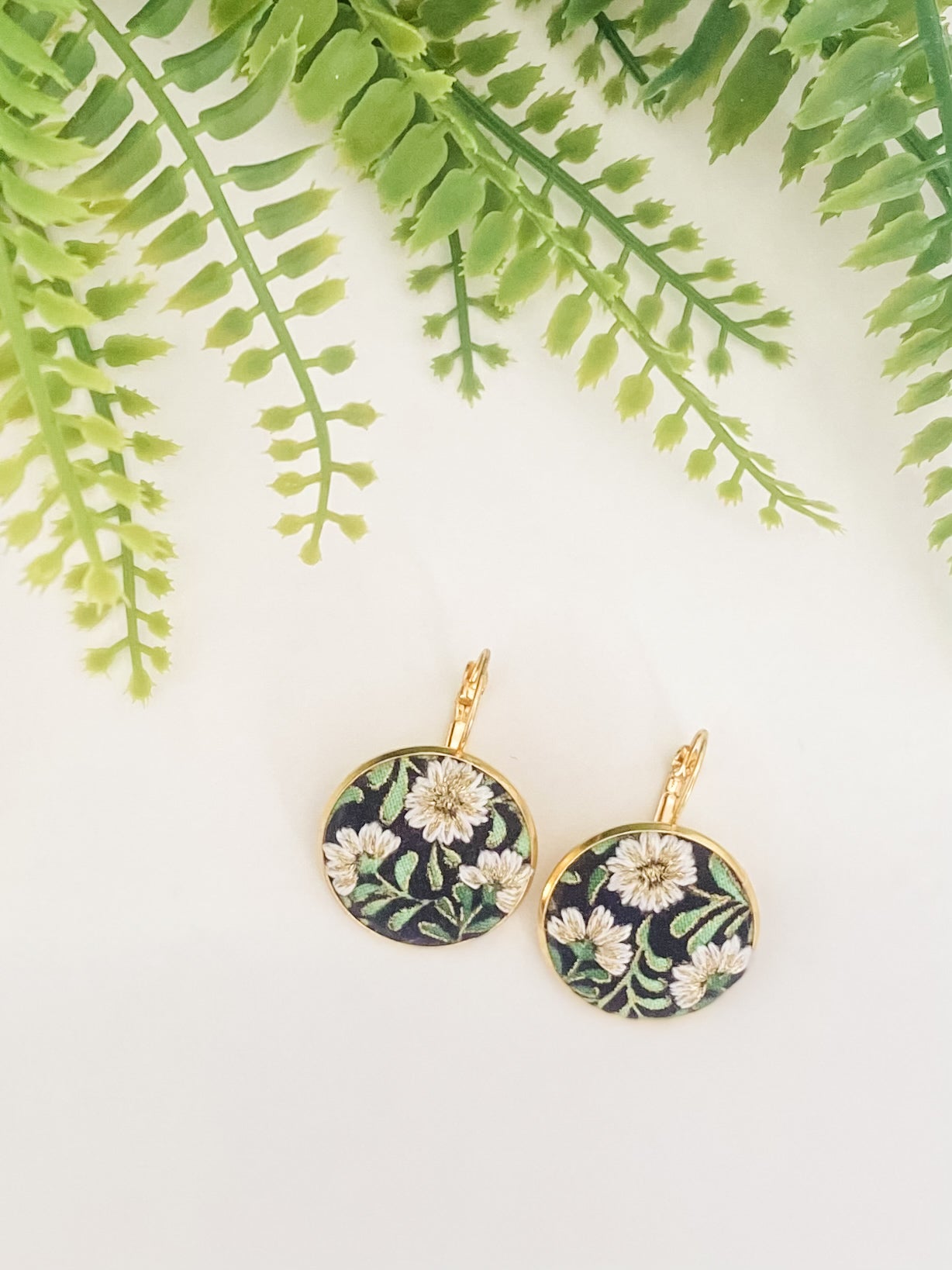 Large round French hook earrings, hand-embroidered