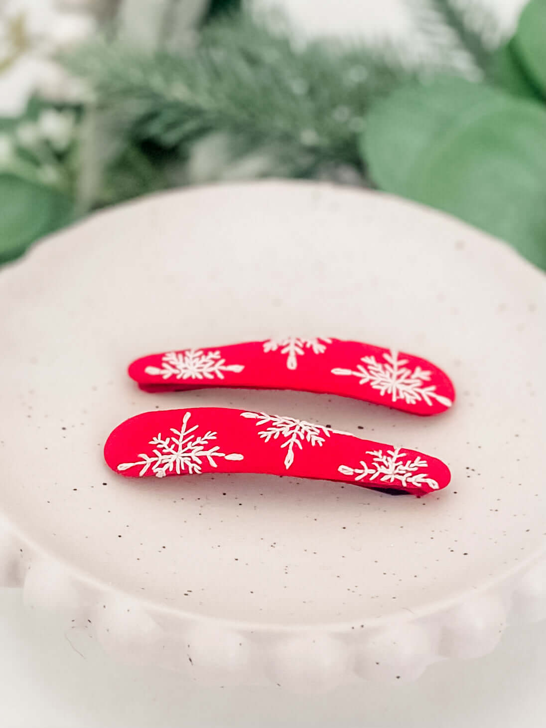Christmas Hand-embroidered Hair clips - Pair