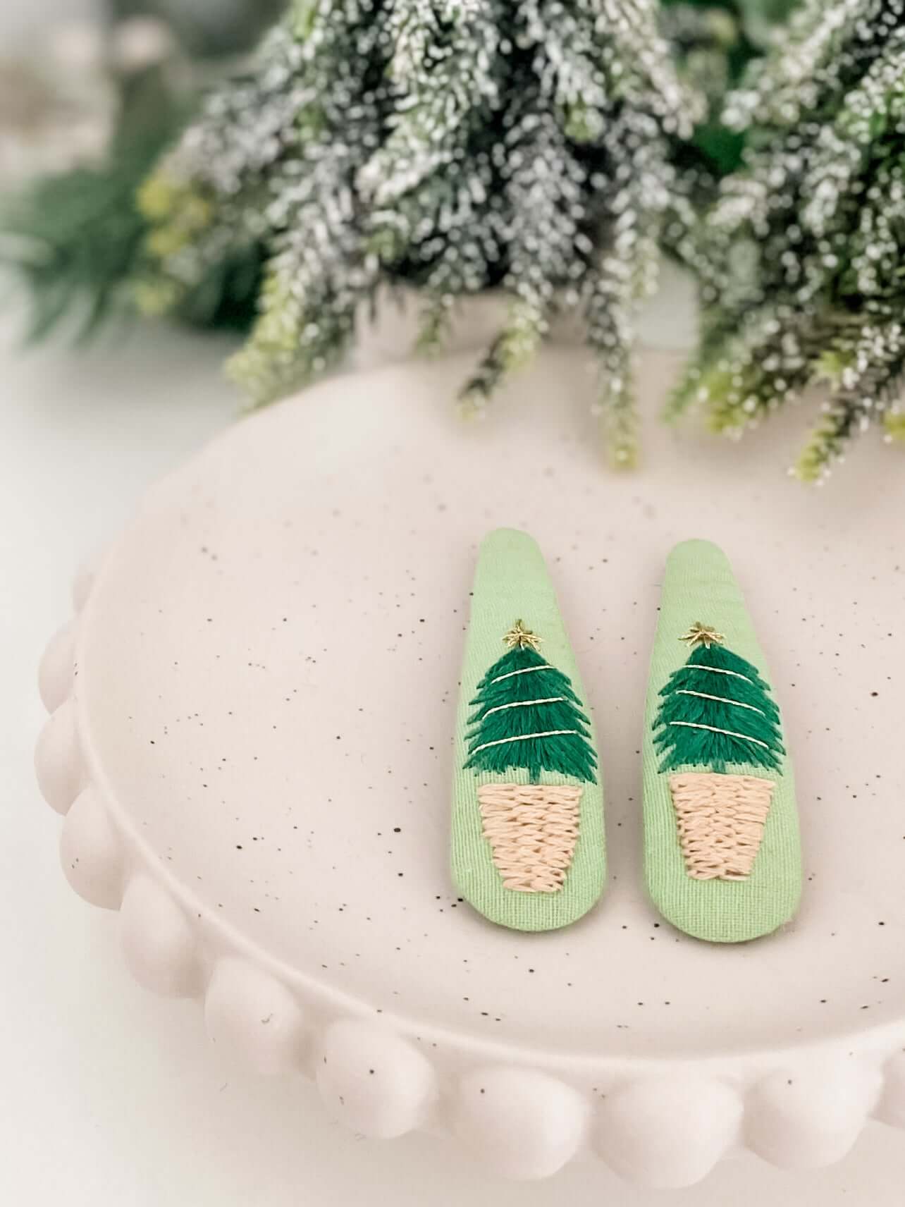 Christmas Hand-embroidered Hair clips - Pair