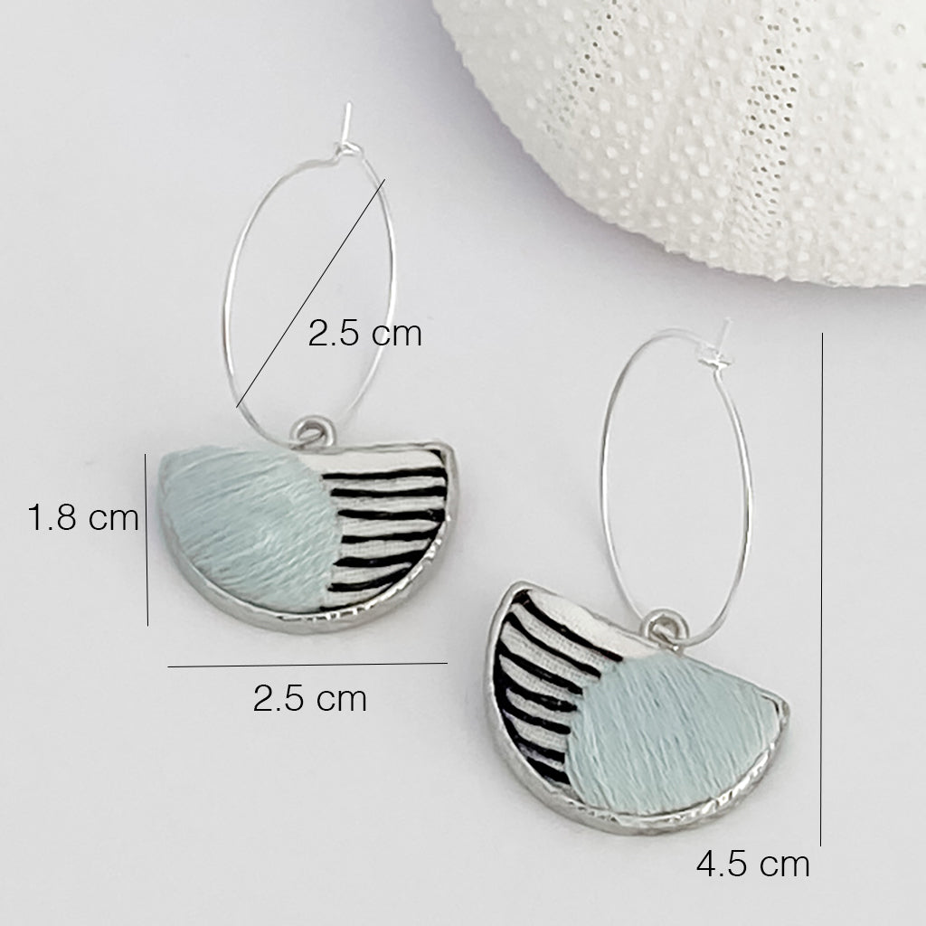 Kuro Collection – Hand-Embroidered Stripes Earrings (Silver)