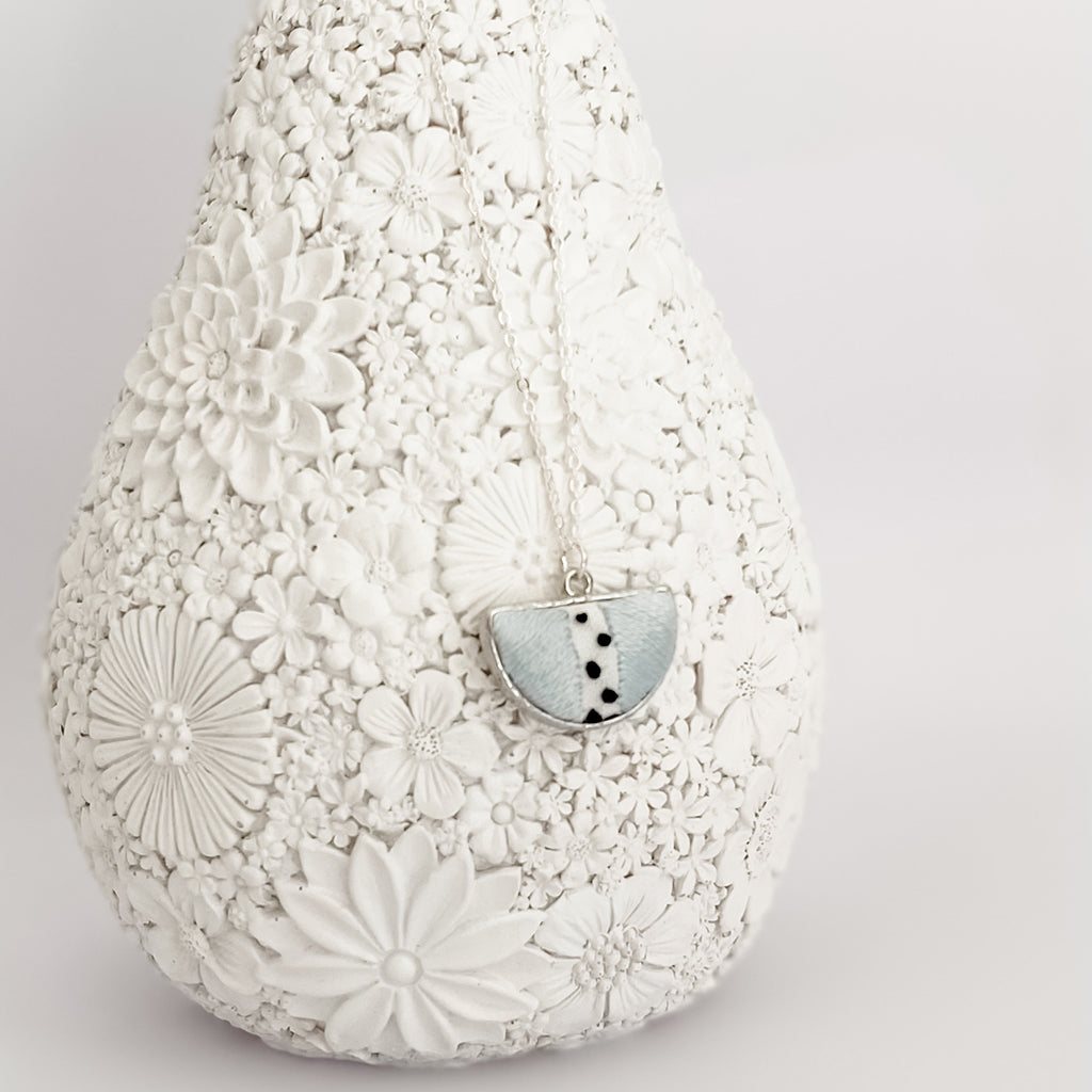 Kuro Collection – Hand-Embroidered Dots Necklace (Silver)