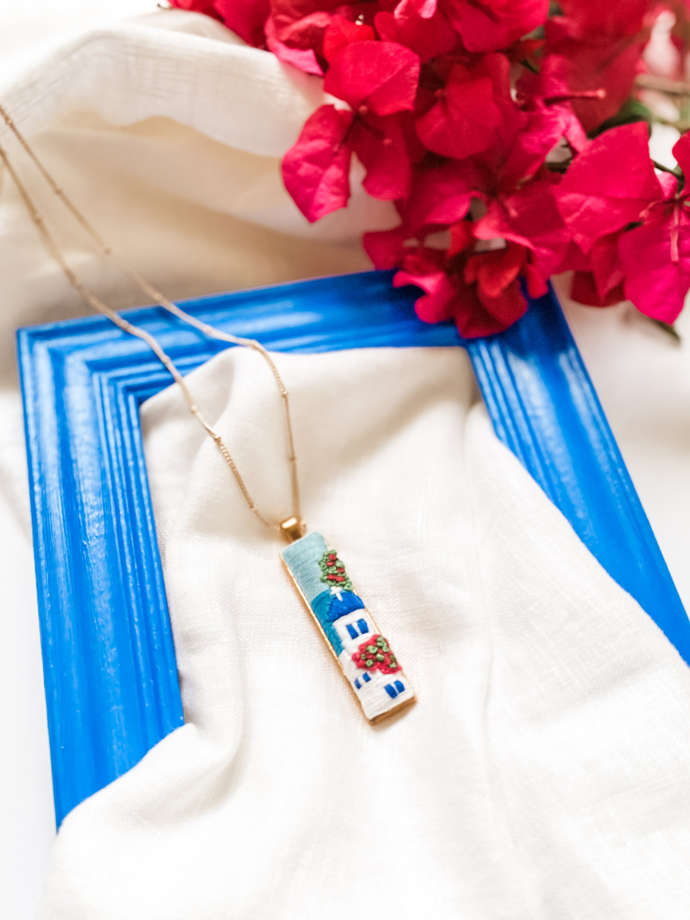 Santorini Embroidered Landscape Necklace