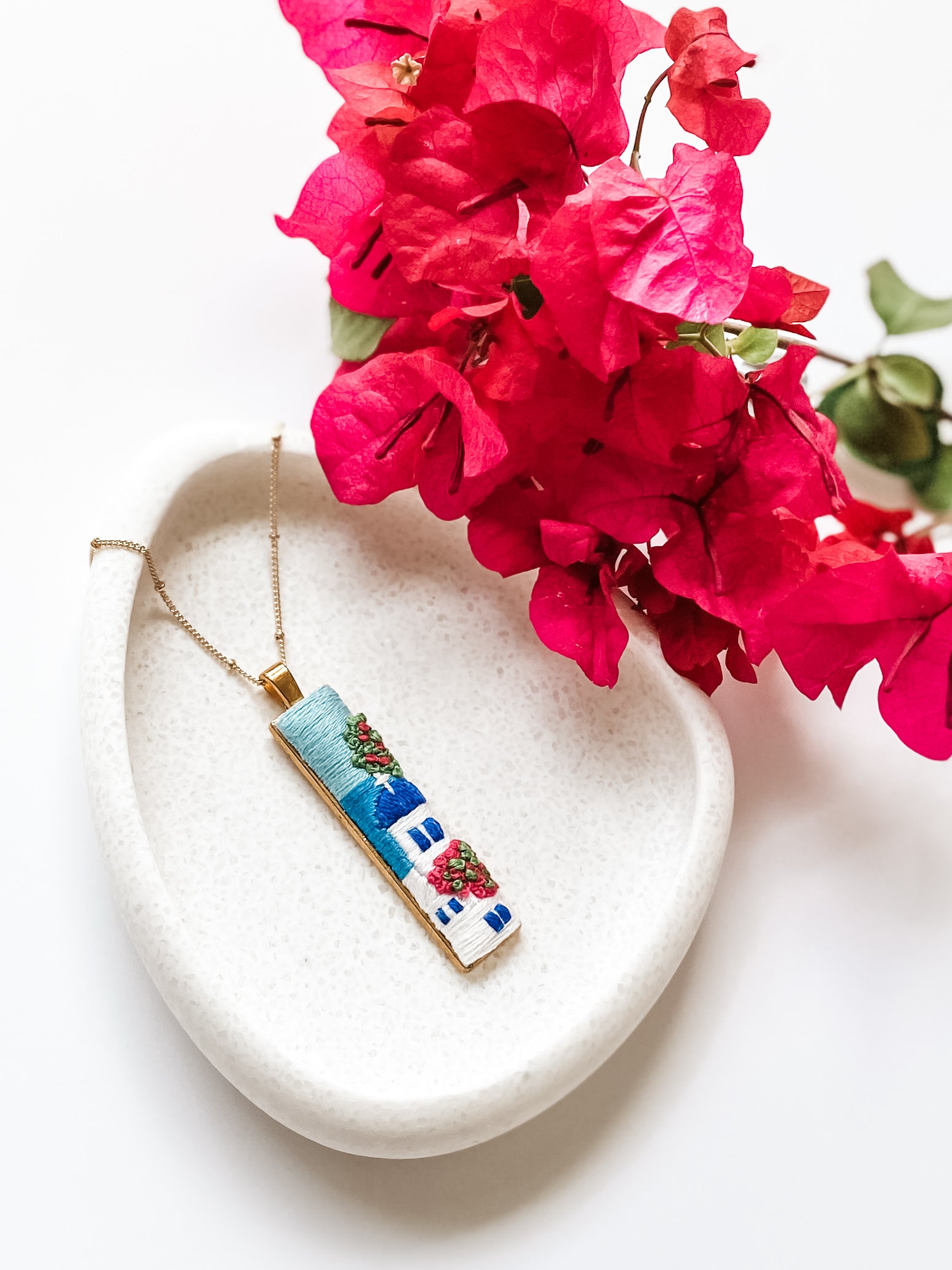 Santorini Embroidered Landscape Necklace