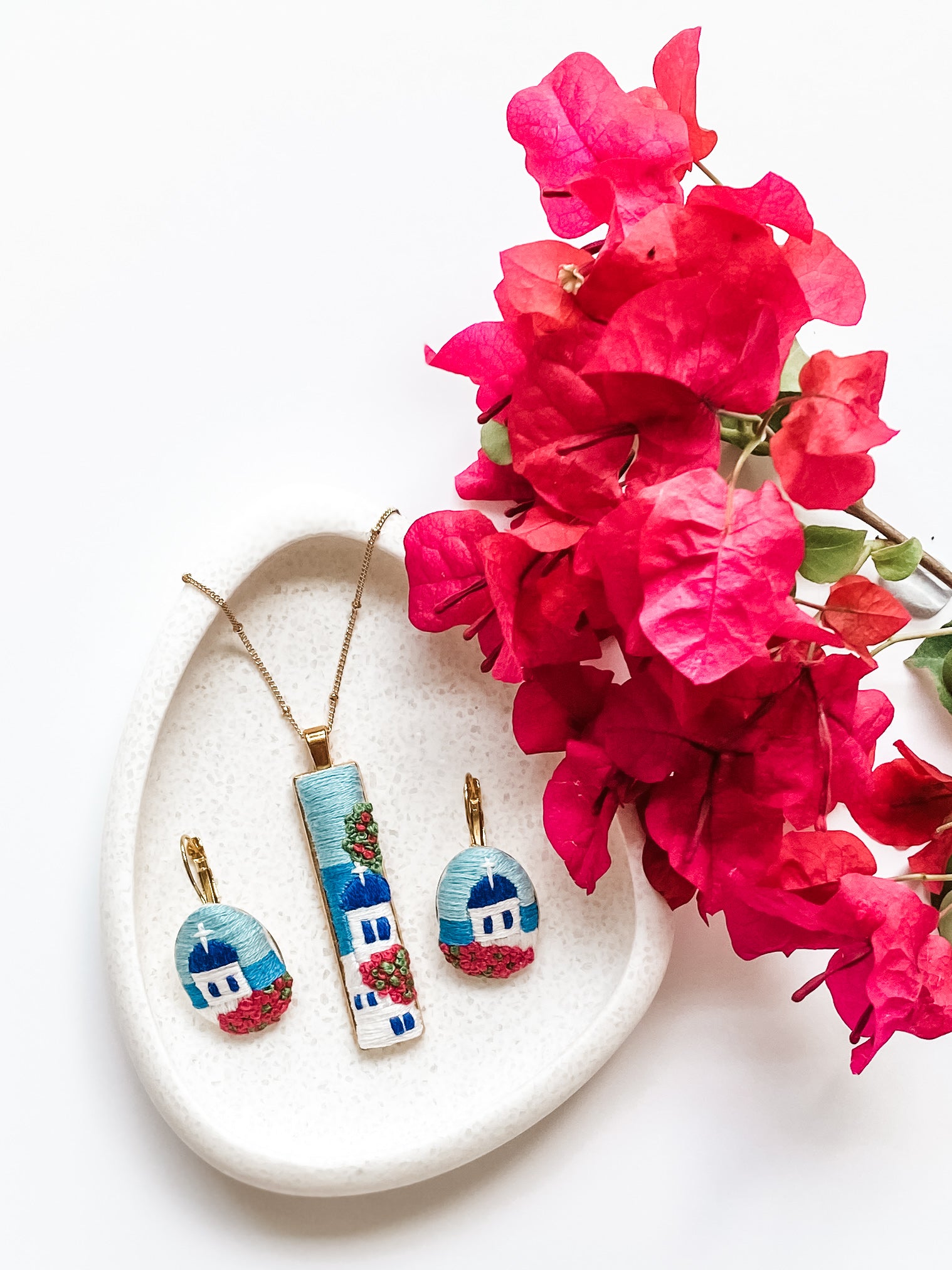 Santorini Embroidered Earrings and Necklace Set