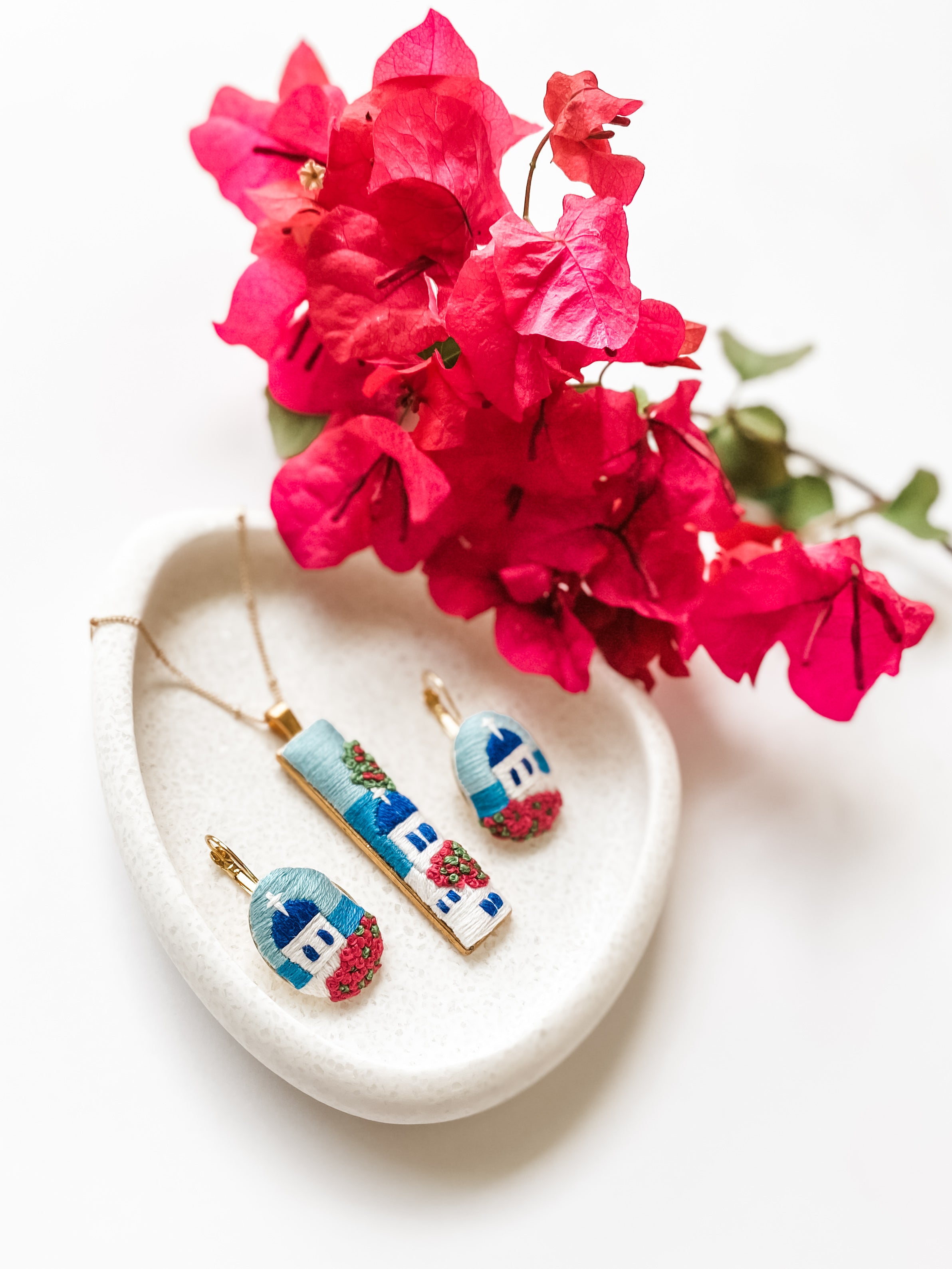 Santorini Embroidered Earrings and Necklace Set