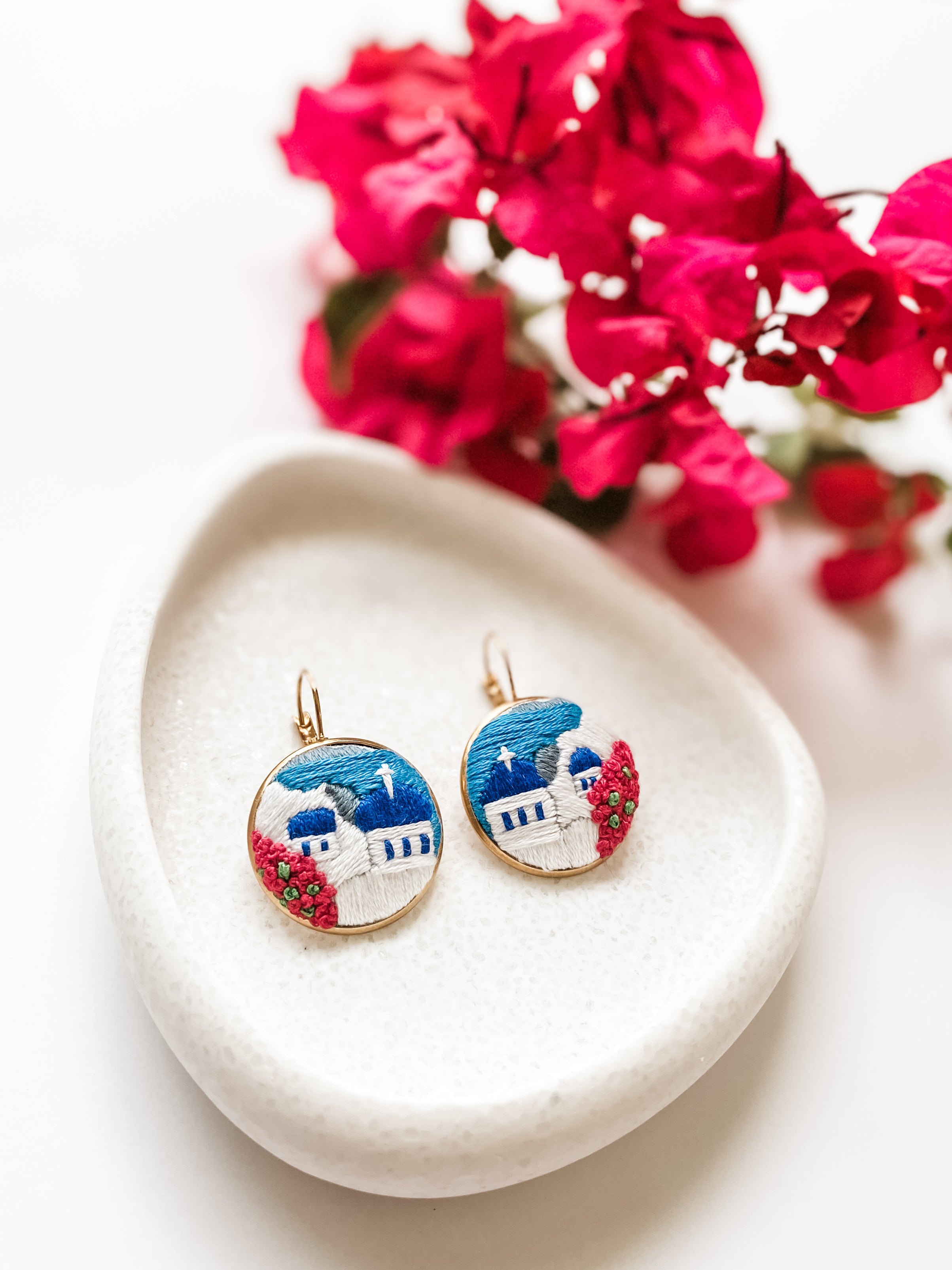 Santorini Embroidered Landscape Earrings