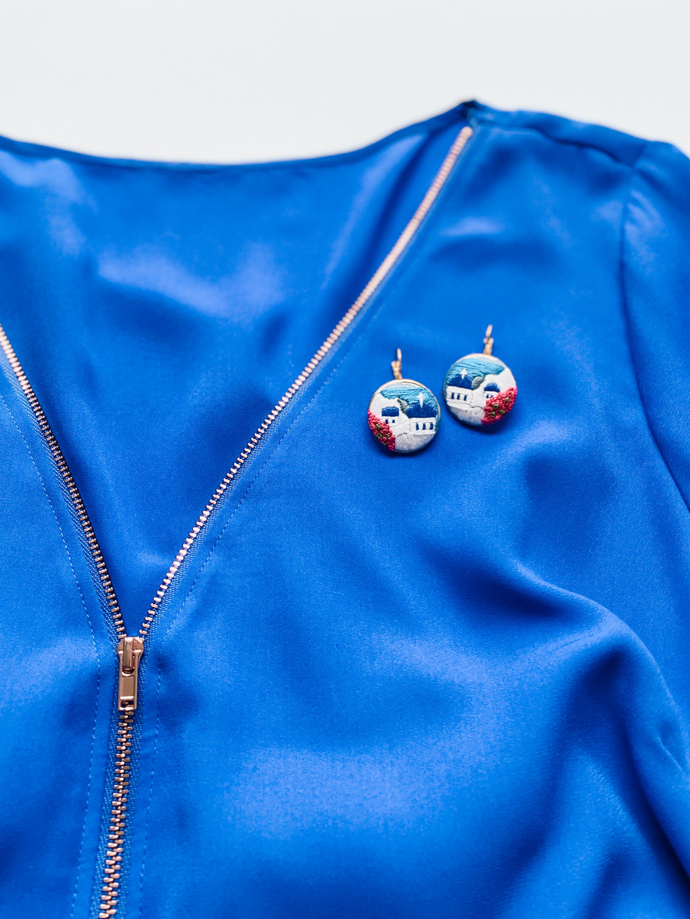 Santorini Embroidered Landscape Earrings