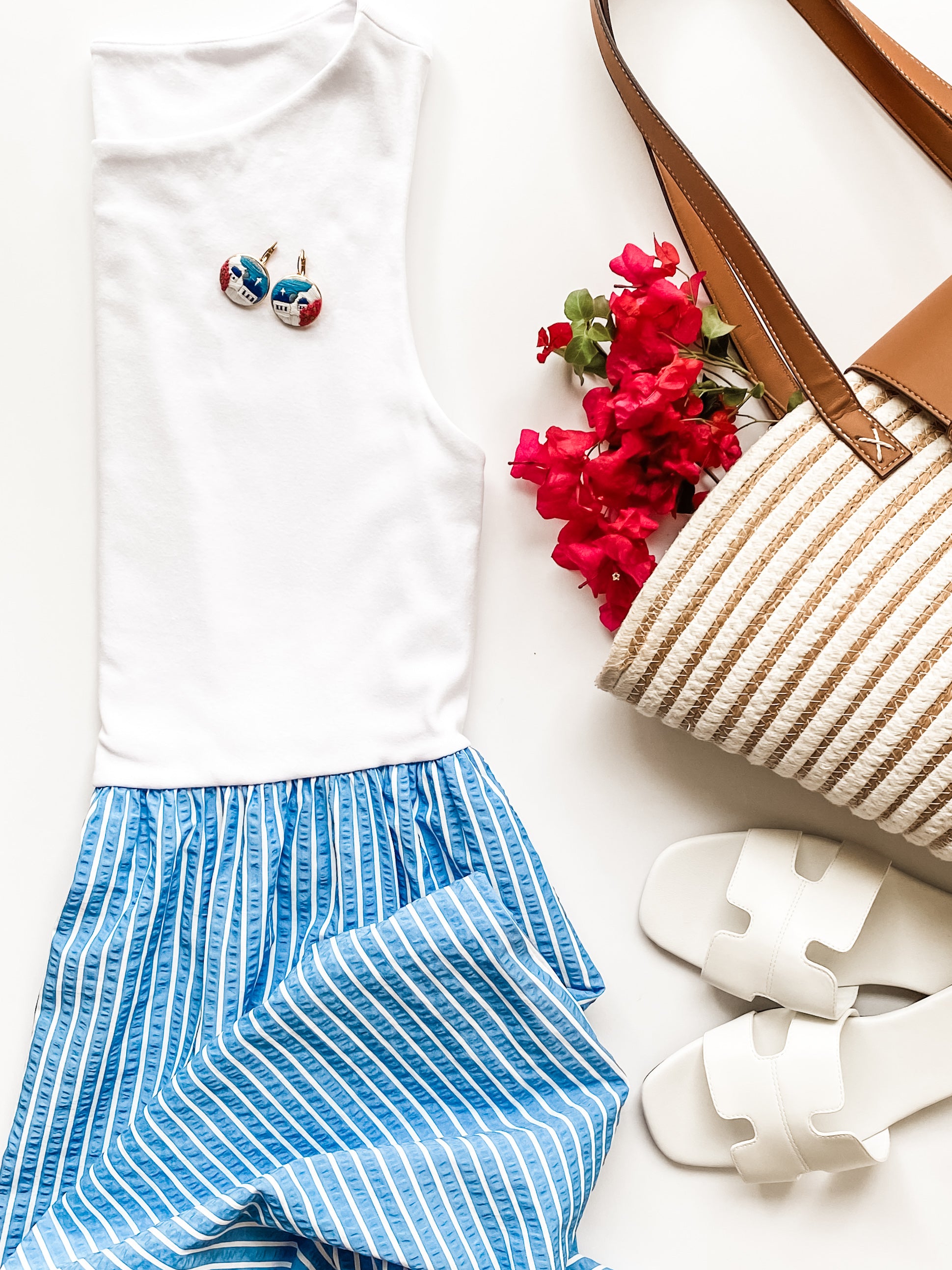 Santorini Embroidered Landscape Earrings