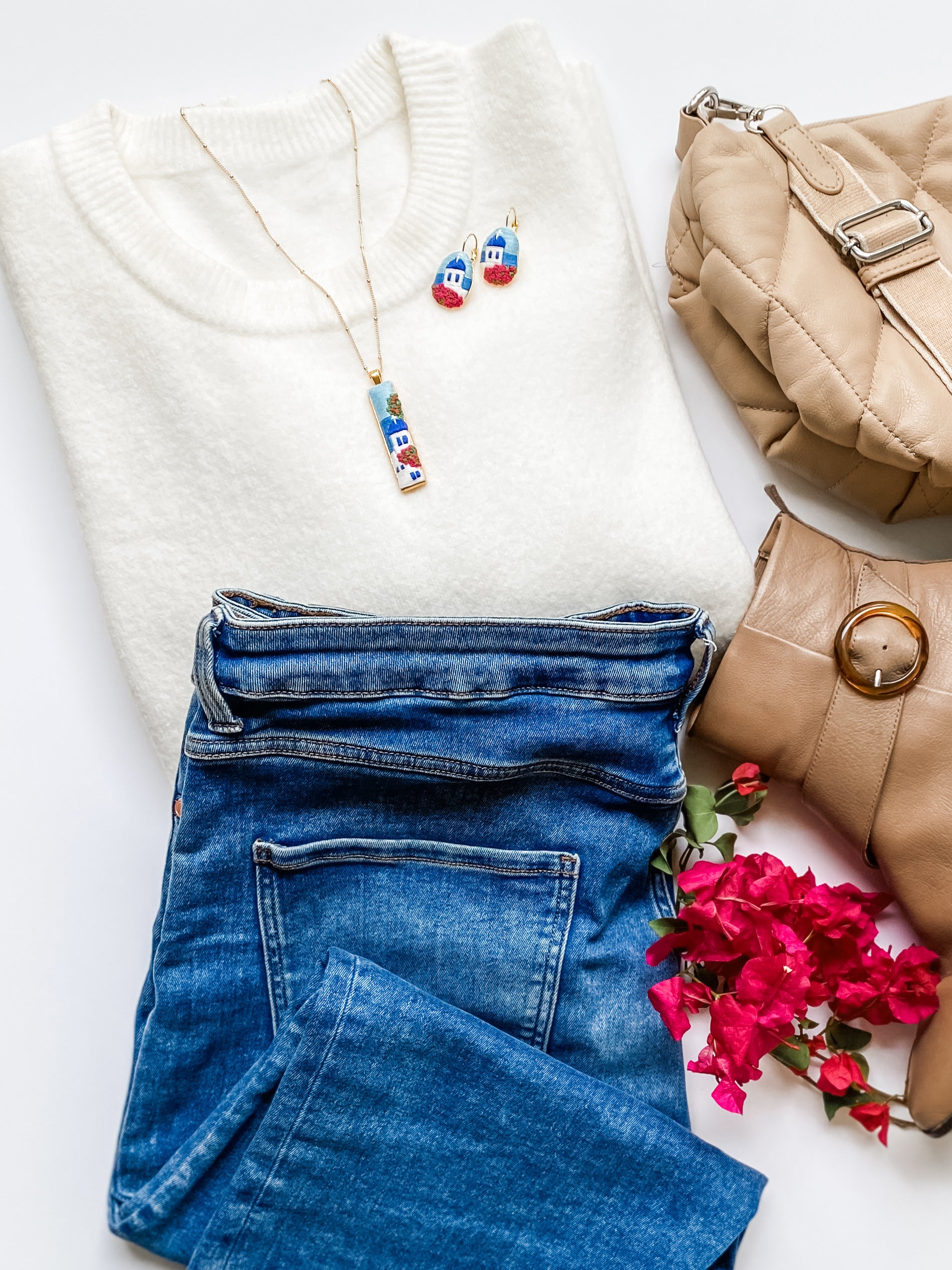 Santorini Embroidered Earrings and Necklace Set