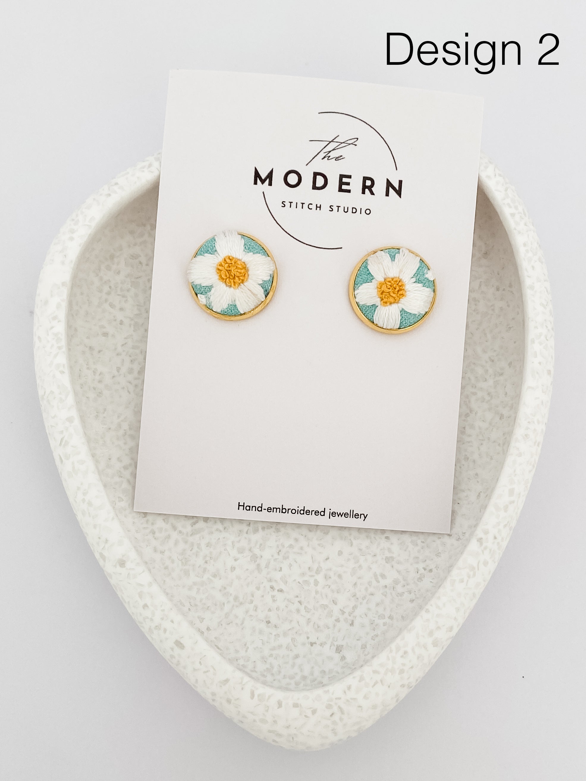 Modern Embroidered Stud Earrings | Hand Embroidered Earrings | Wearable Art Earrings