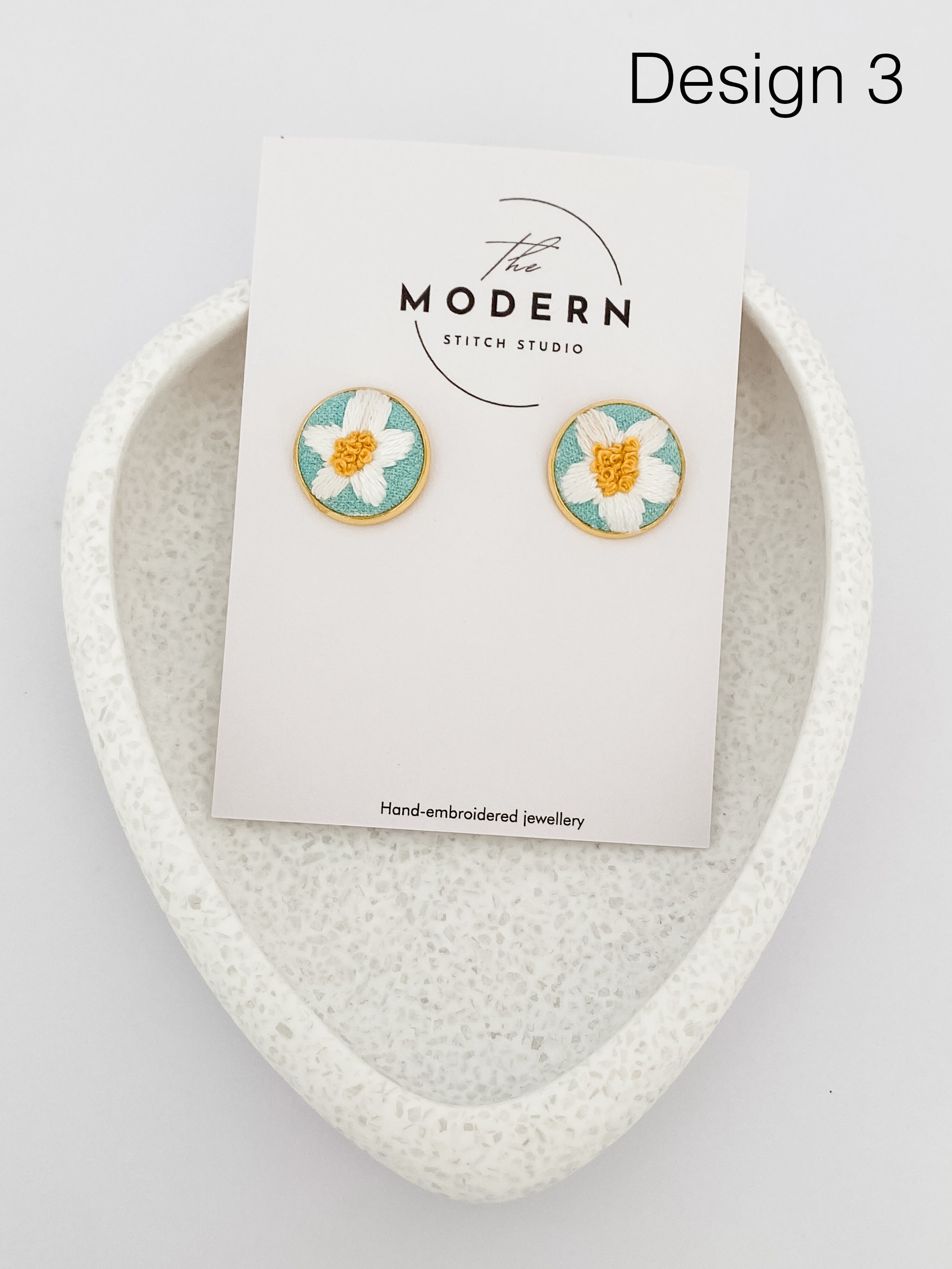 Modern Embroidered Stud Earrings | Hand Embroidered Earrings | Wearable Art Earrings