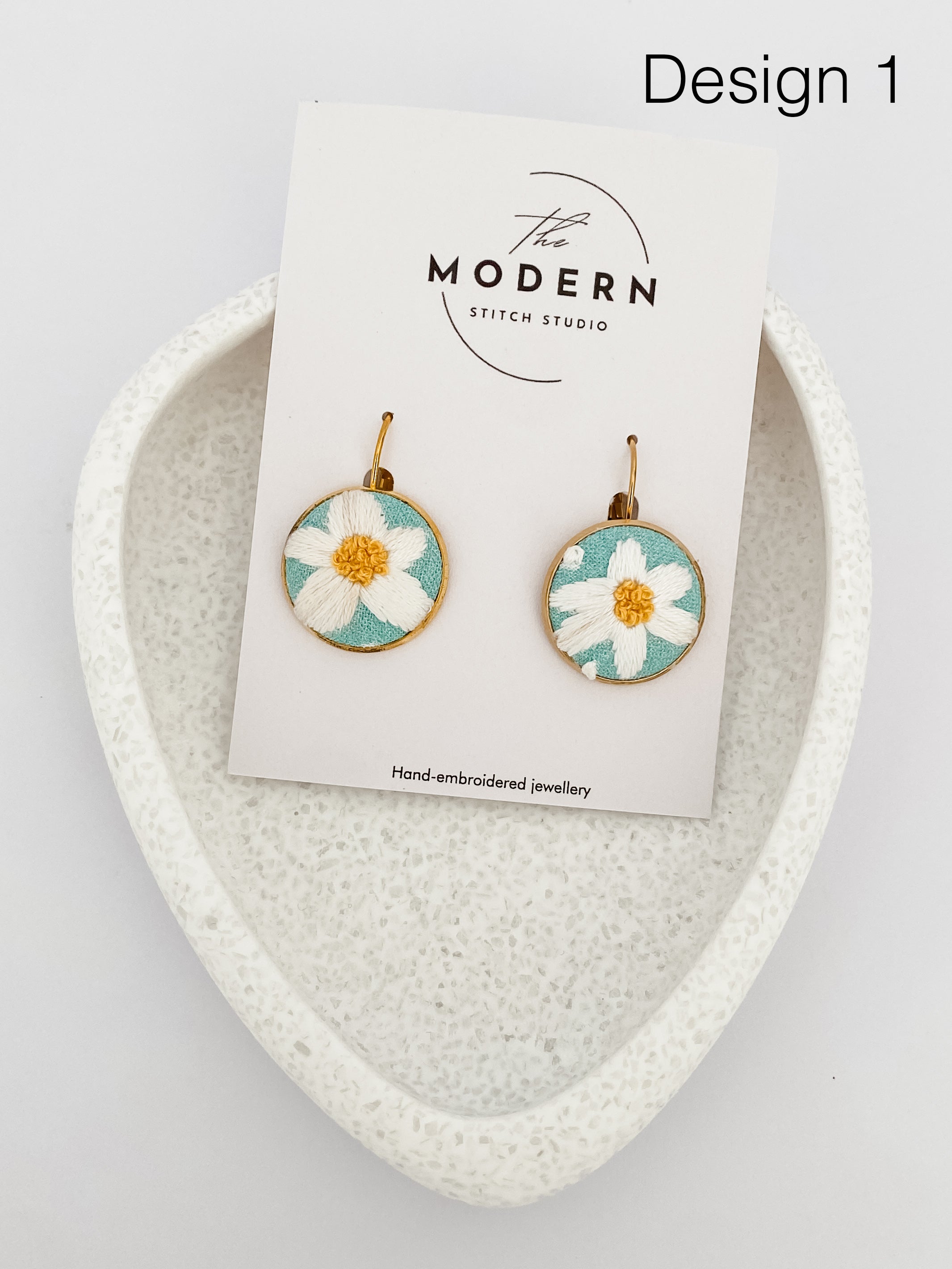 Modern Embroidered Earrings | Hand Embroidered Earrings | Wearable Art Earrings
