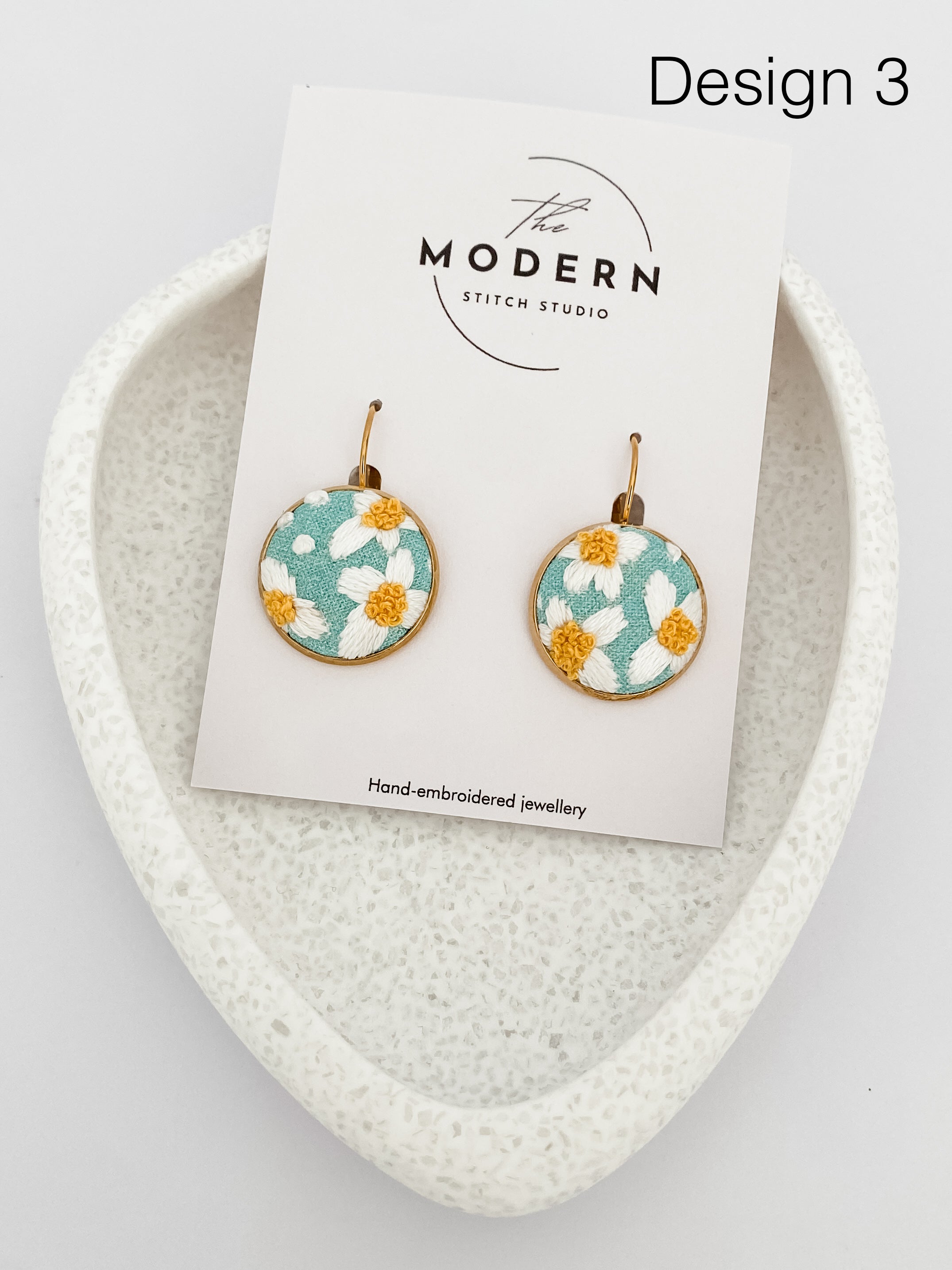 Modern Embroidered Earrings | Hand Embroidered Earrings | Wearable Art Earrings