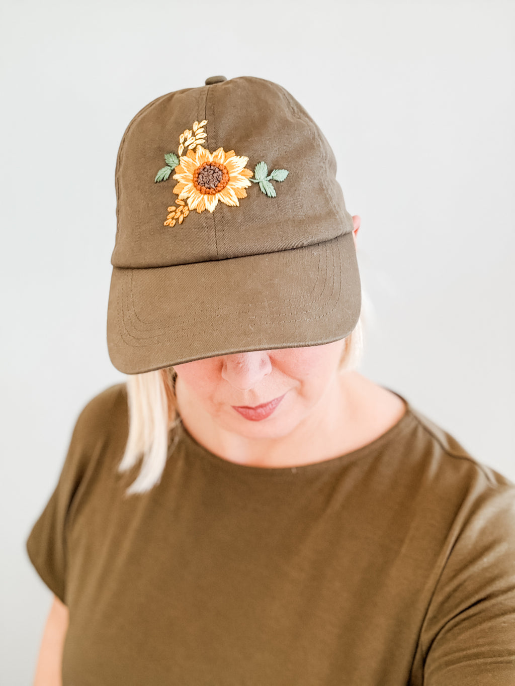Golden Sunflower Hat (Olive, 100% Cotton)