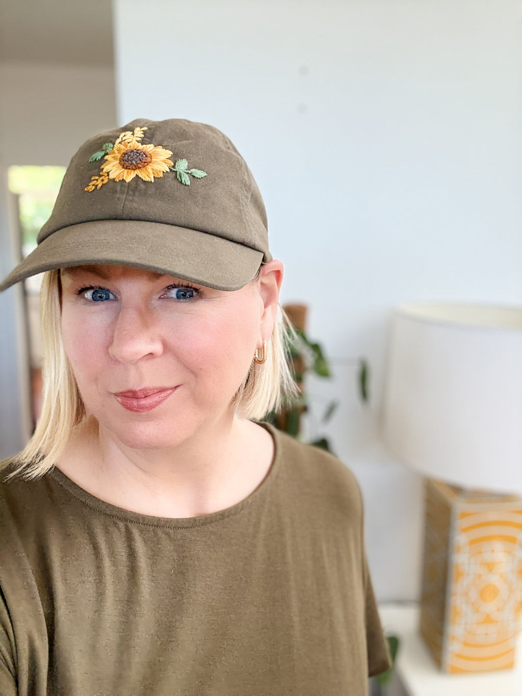 Golden Sunflower Hat (Olive, 100% Cotton)