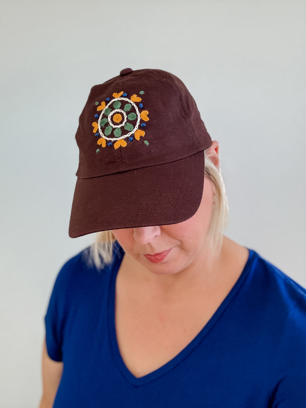 Mandala Bloom Hat (Brown, Cotton-Linen Blend)