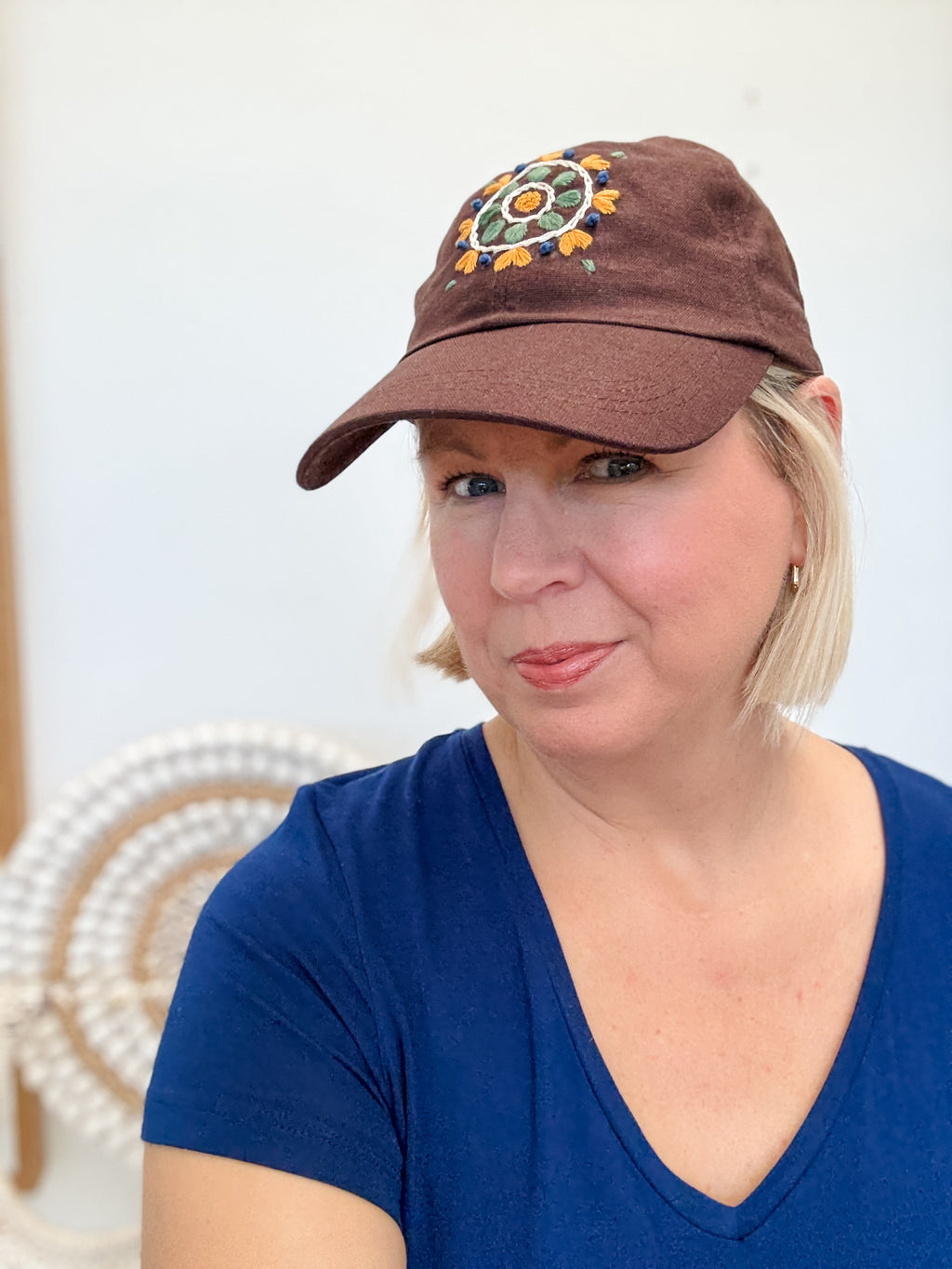 Mandala Bloom Hat (Brown, Cotton-Linen Blend)