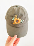 Golden Sunflower Hat (Olive, 100% Cotton)