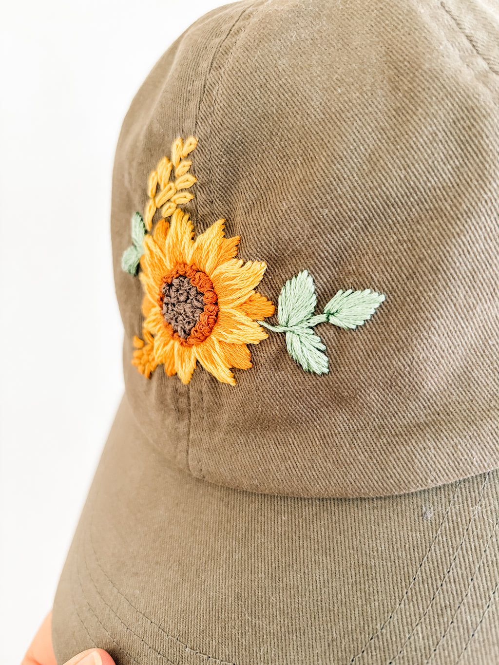 Golden Sunflower Hat (Olive, 100% Cotton)