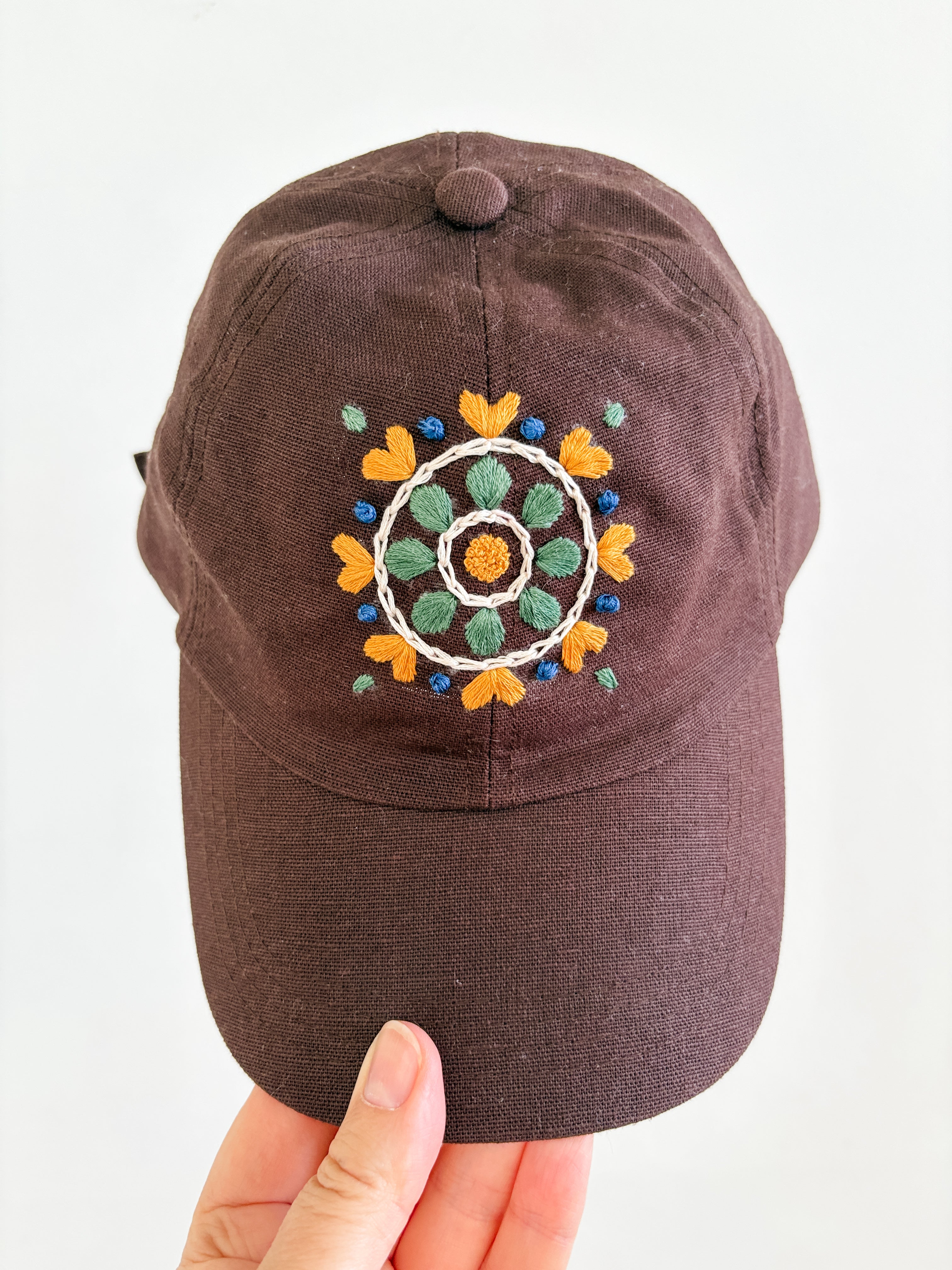 Mandala Bloom Hat (Chocolate Brown, Cotton-Linen Blend)