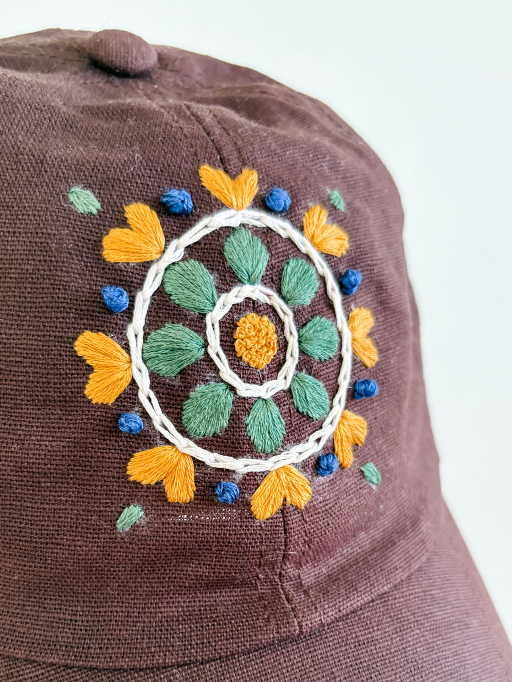 Mandala Bloom Hat (Brown, Cotton-Linen Blend)