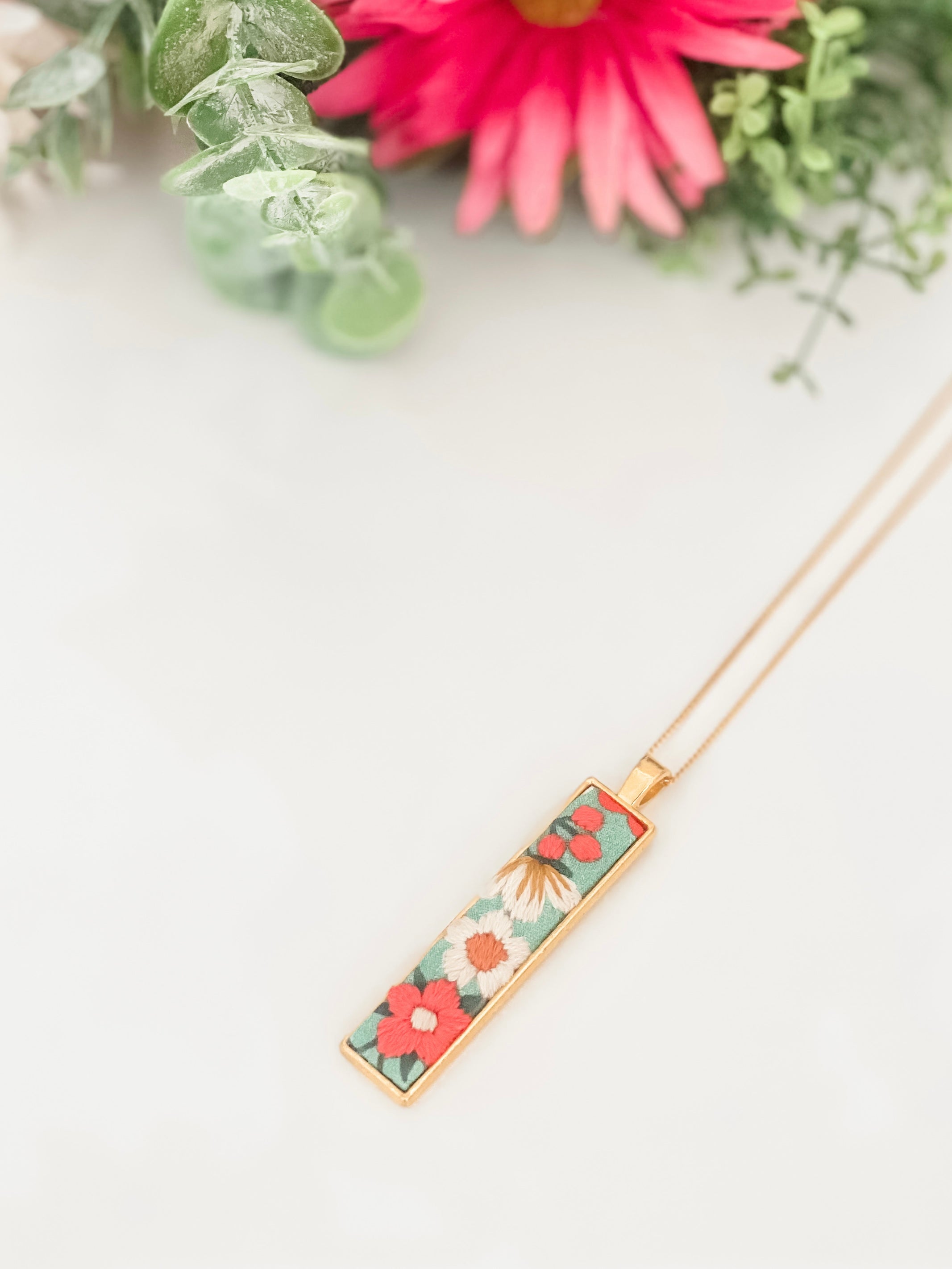 Statement pendant necklace, hand-embroidered