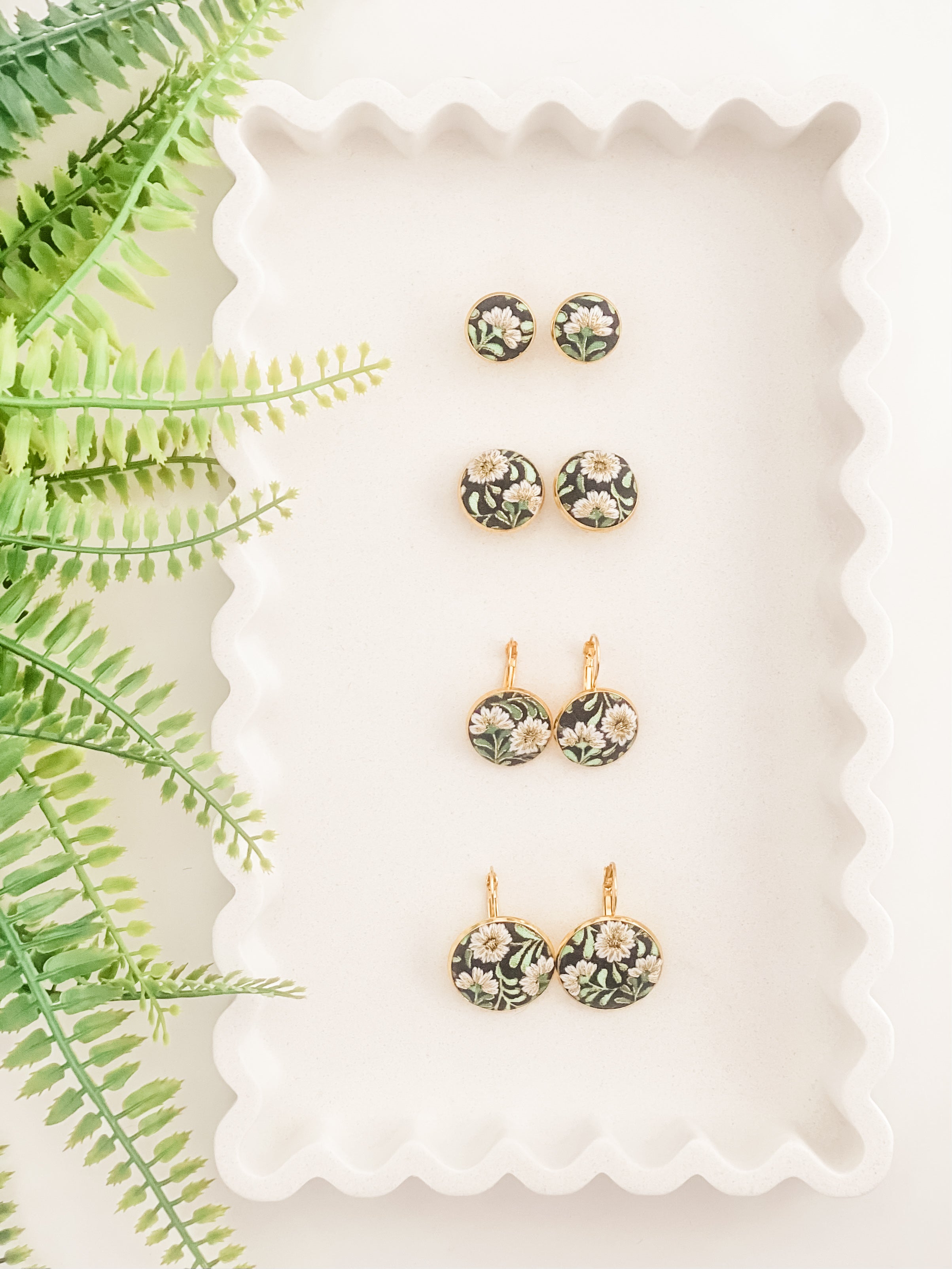 Large round French hook earrings, hand-embroidered