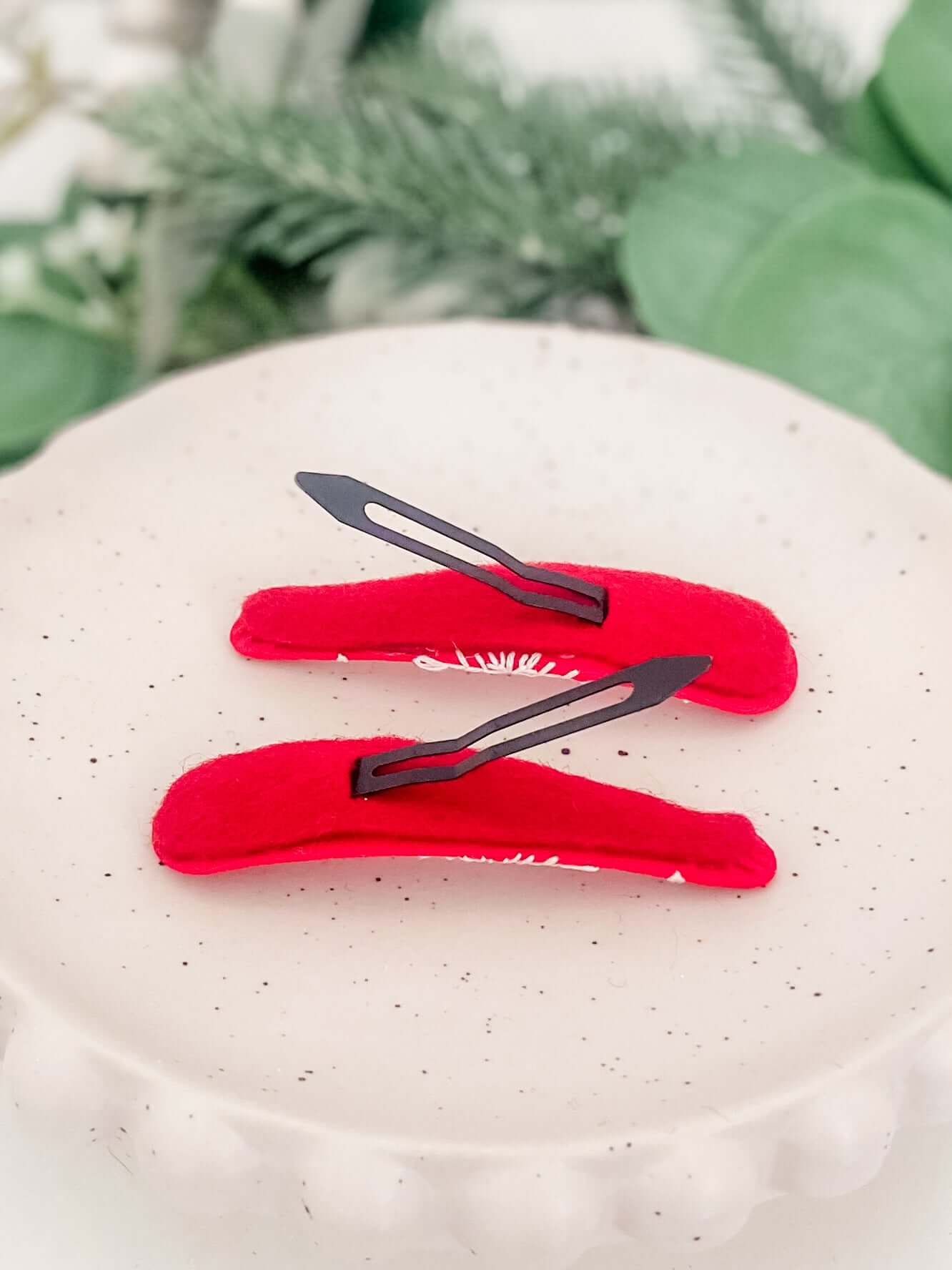 Christmas Hand-embroidered Hair clips - Pair