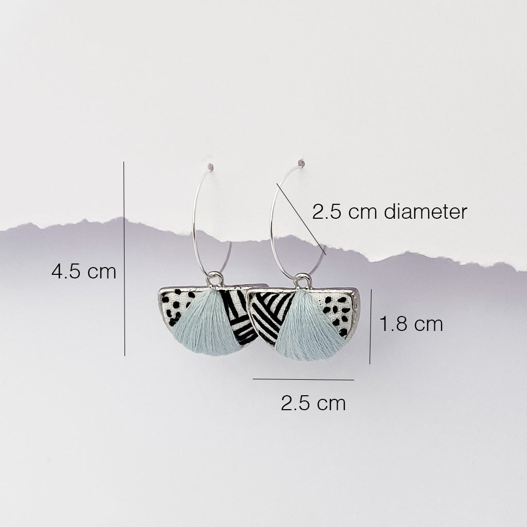 Kuro Collection – Hand-Embroidered Spots and Stripes Earrings (Silver)