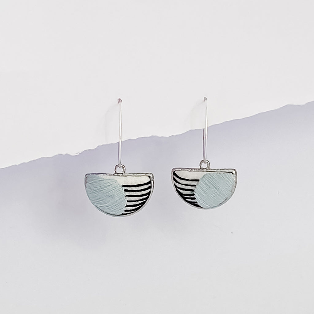 Kuro Embroidered Stripes Earrings -  Silver