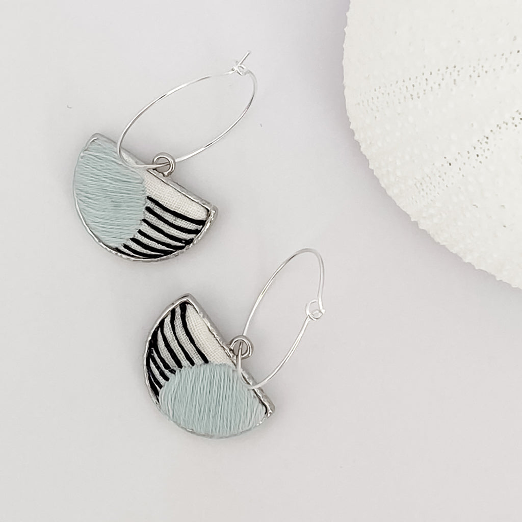 Kuro Embroidered Stripes Earrings -  Silver