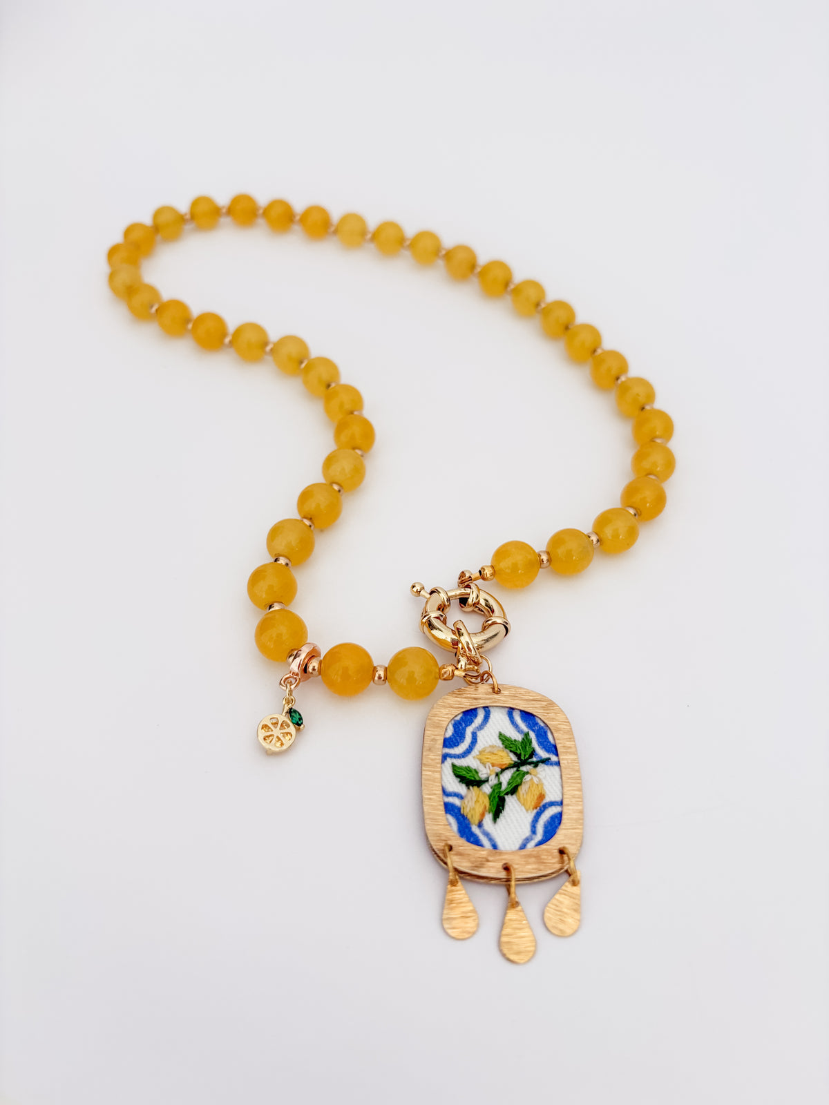 Mediterranean Summer Lemons Beaded Necklace