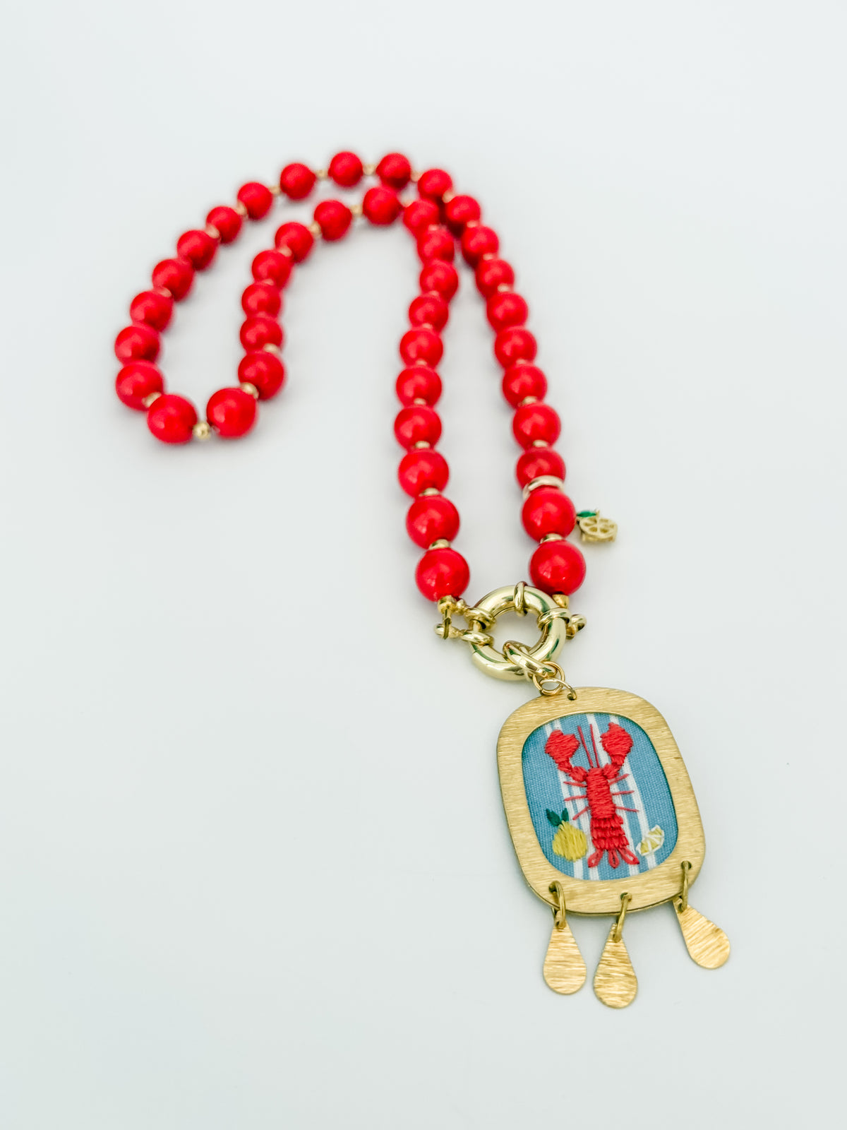 Mediterranean Summer Lobster Beaded Necklace