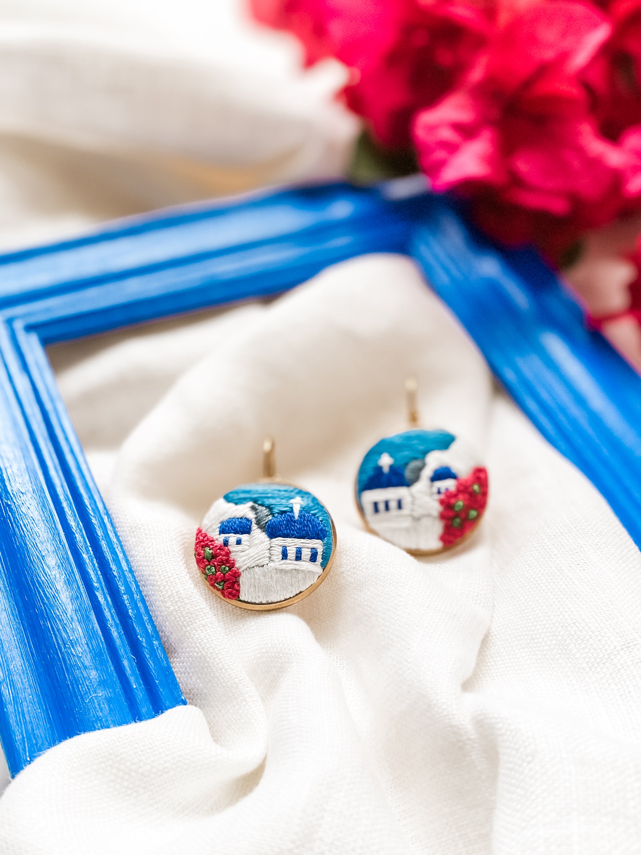 Santorini Embroidered Landscape Earrings