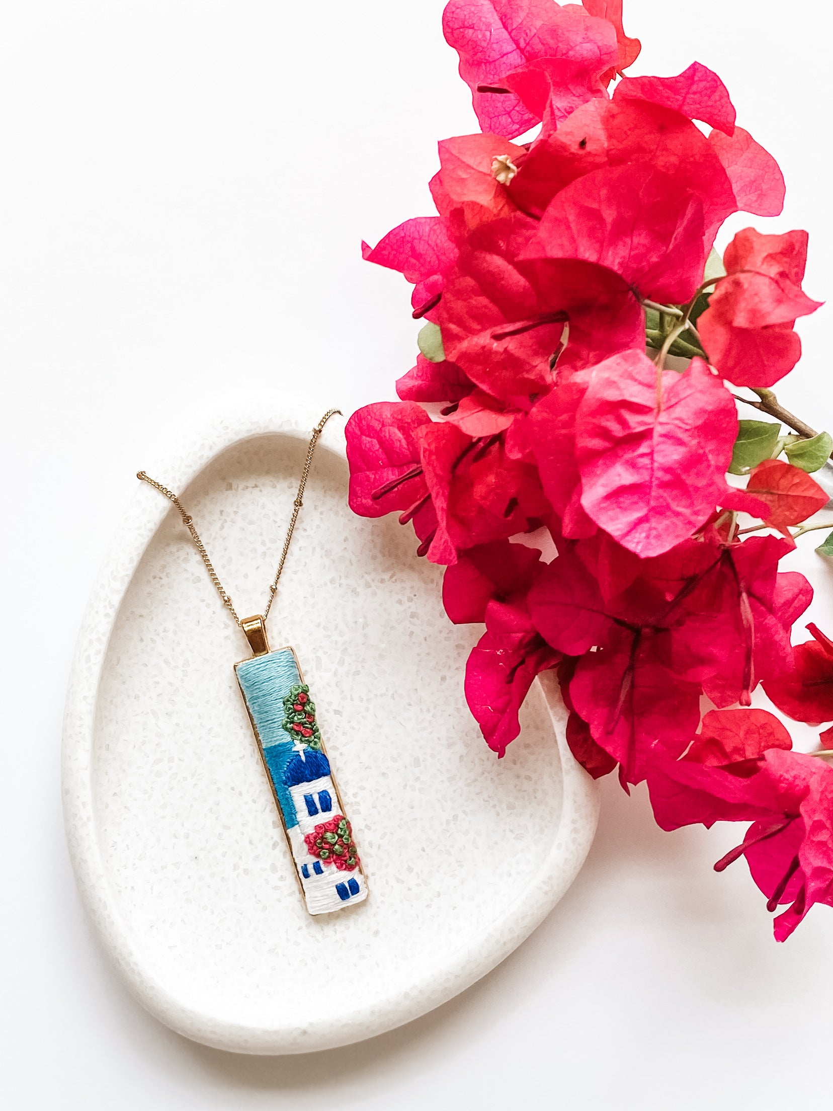 Santorini Embroidered Landscape Necklace