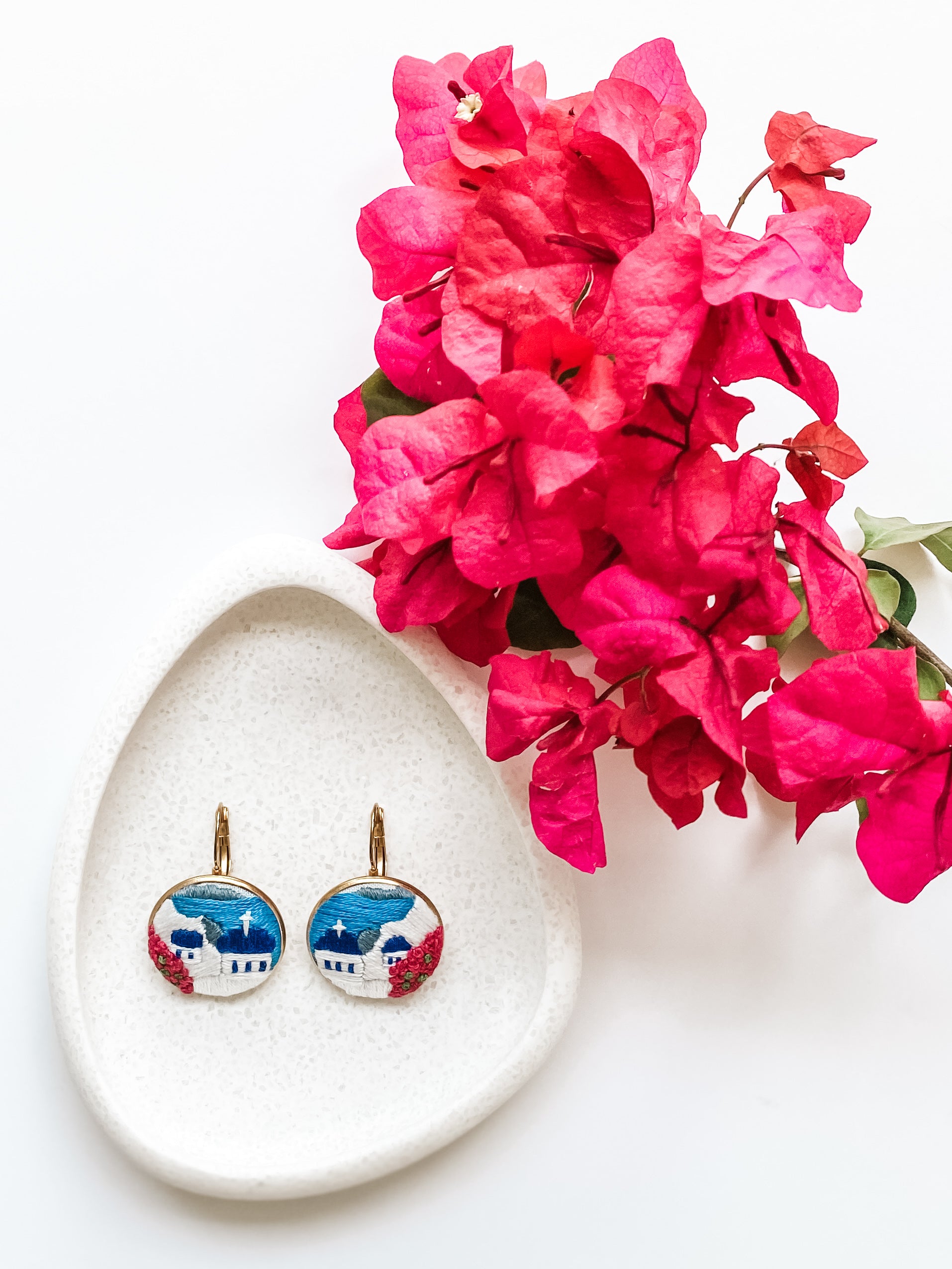 Santorini Embroidered Landscape Earrings