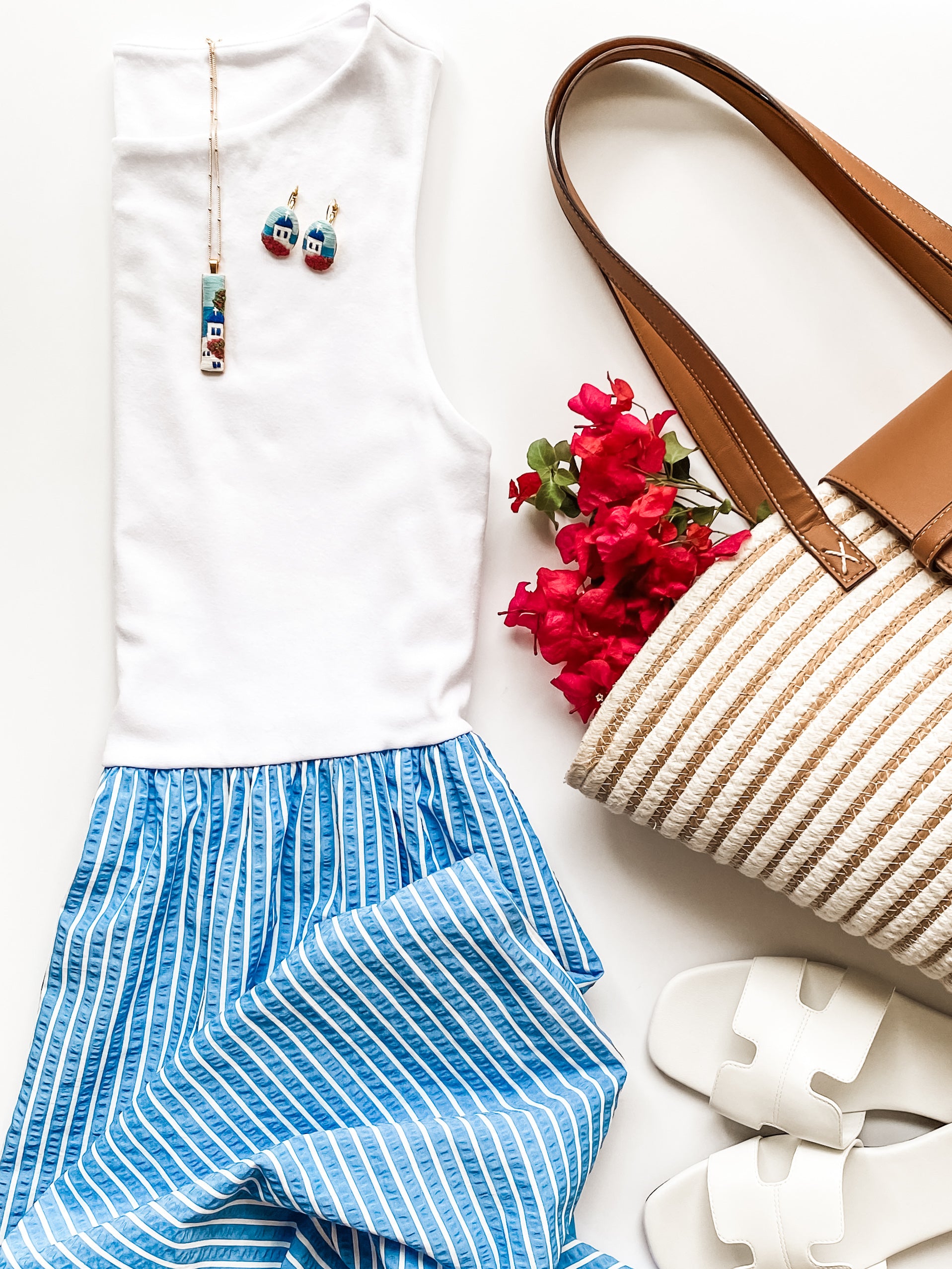 Santorini Embroidered Earrings and Necklace Set